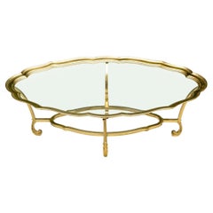 Hollywood Regency Style Glass & Brass Oval Cocktail Table By La Barge
