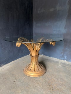 Hollywood Regency Style Glass Center Table With Gilded Acanthus Leaf Base