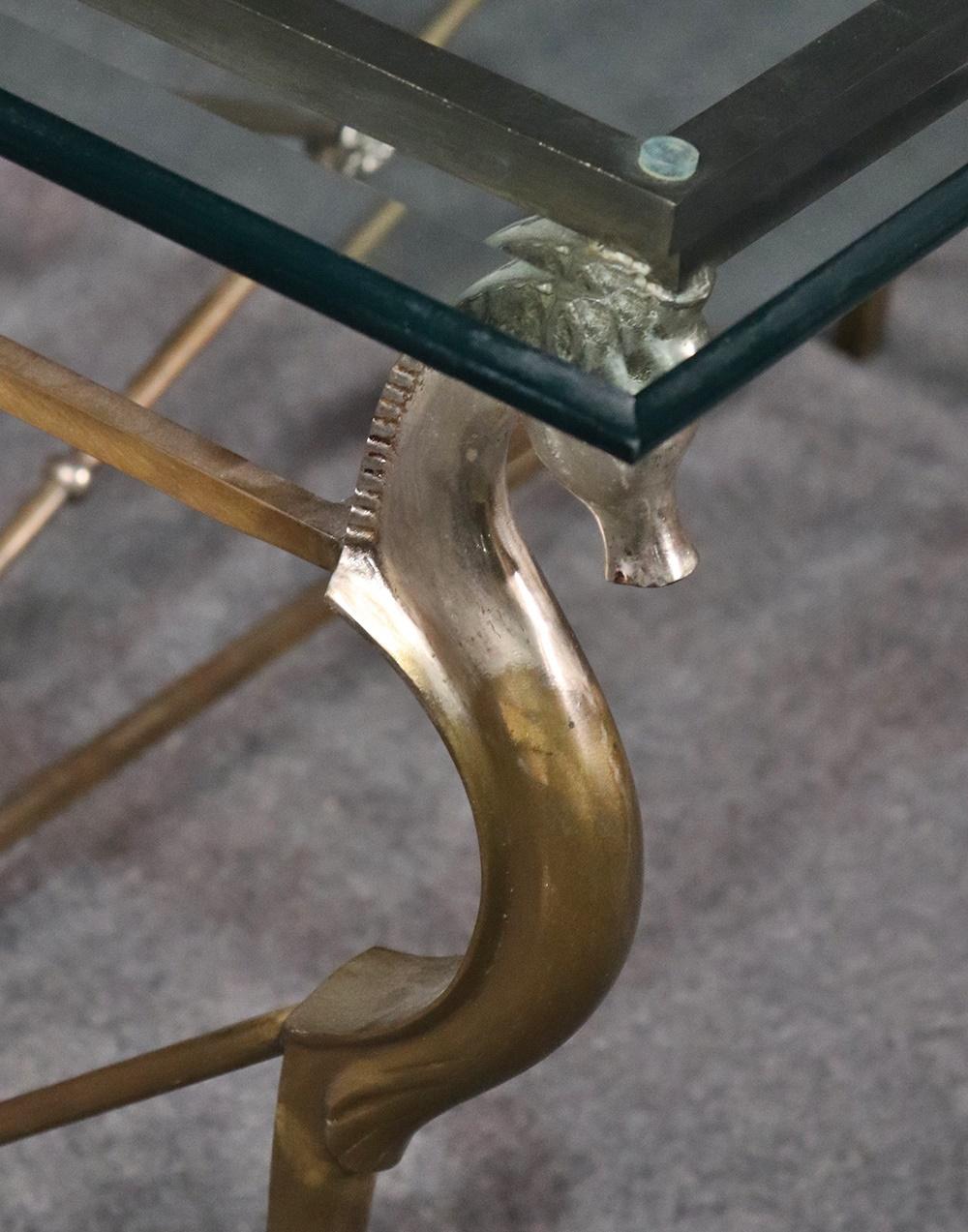 Beveled Maison Charles Attributed Horse Head Steel and Glass Top Console Table