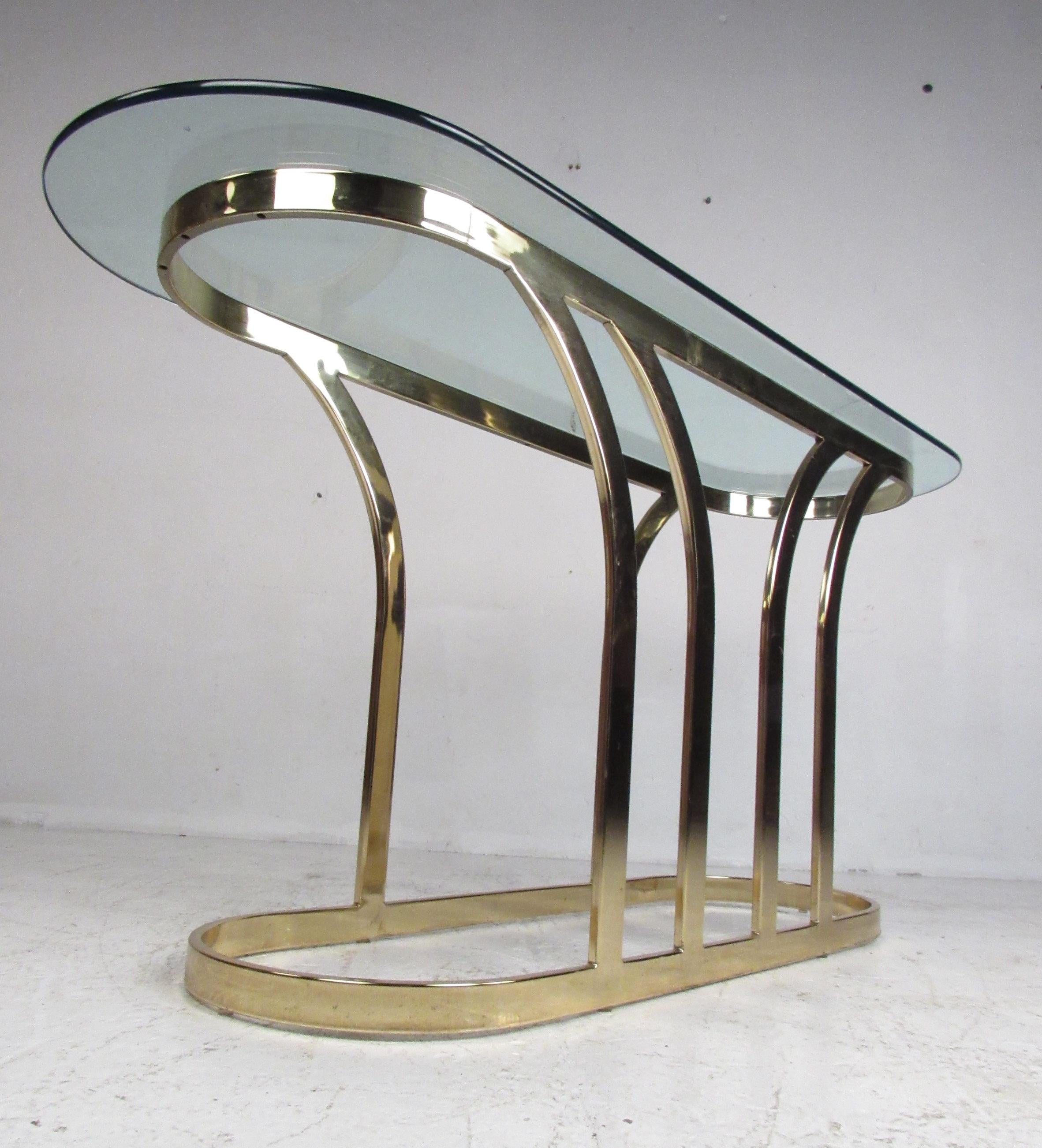 Mid-Century Modern Hollywood Regency Style Glass Top Console Table For Sale