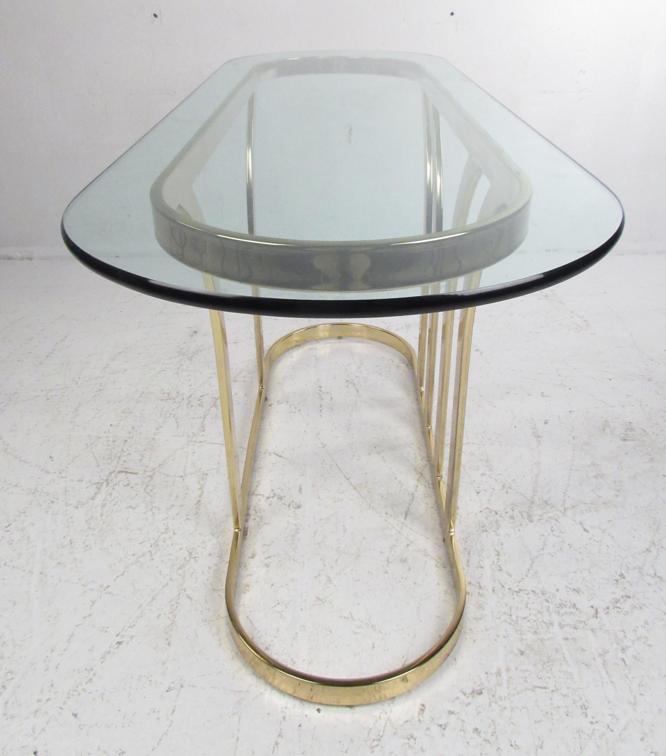 American Hollywood Regency Style Glass Top Console Table For Sale