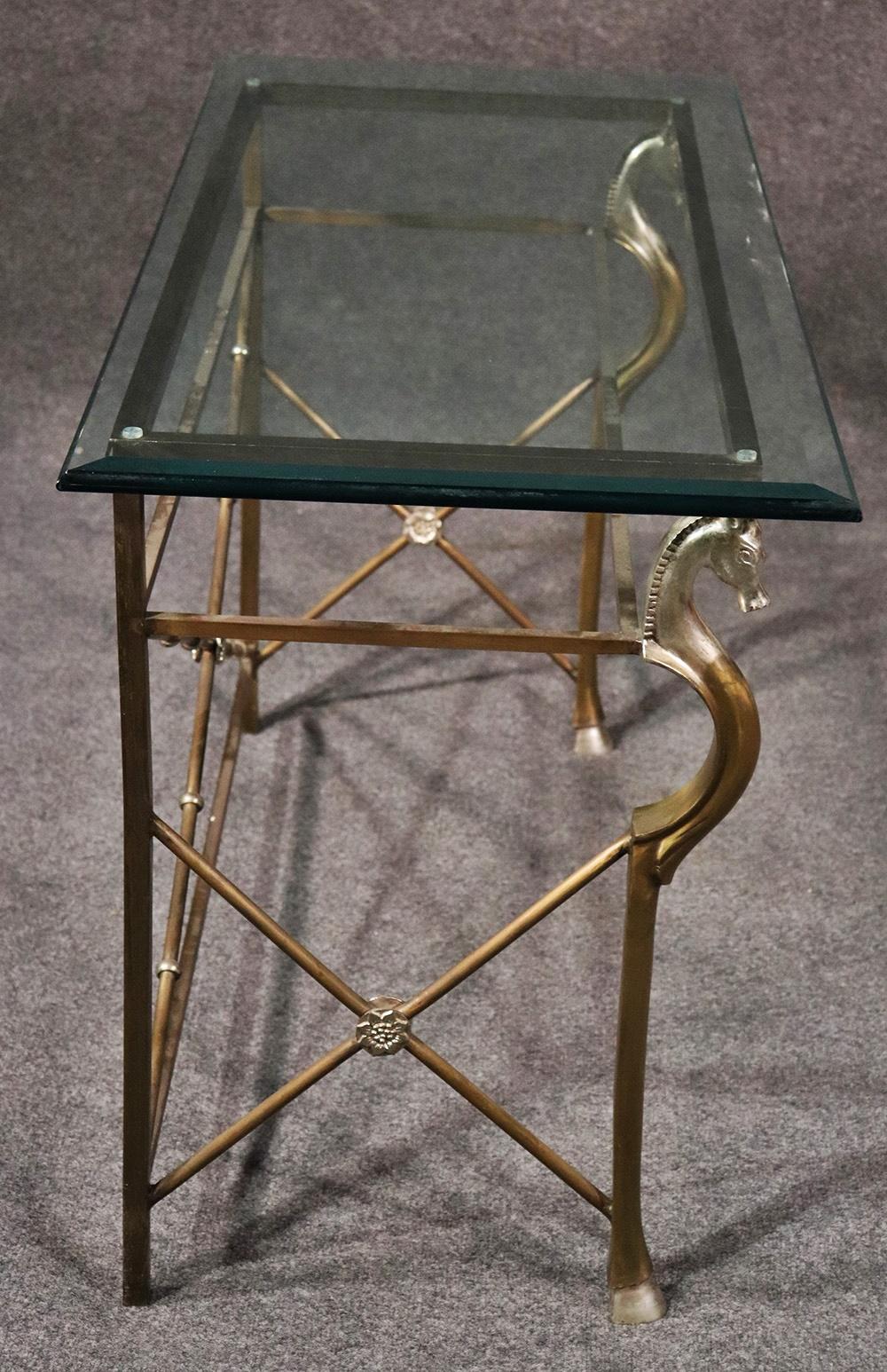 Maison Charles Attributed Horse Head Steel and Glass Top Console Table 1