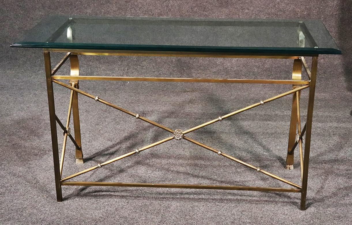 Maison Charles Attributed Horse Head Steel and Glass Top Console Table 2