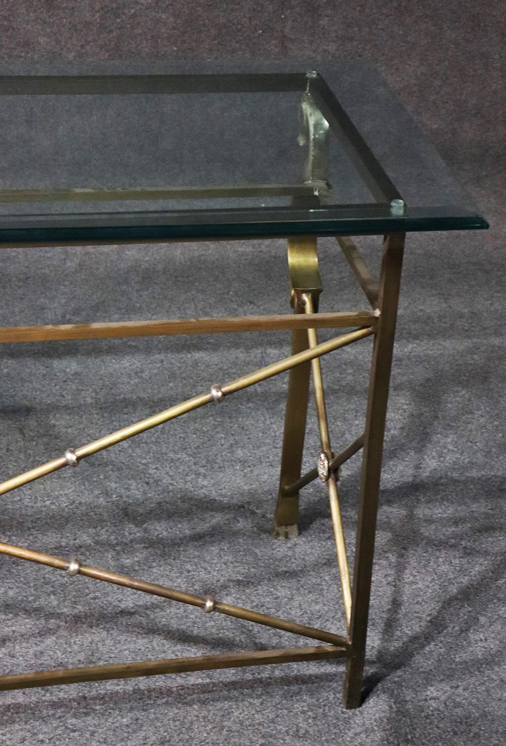 Maison Charles Attributed Horse Head Steel and Glass Top Console Table 3