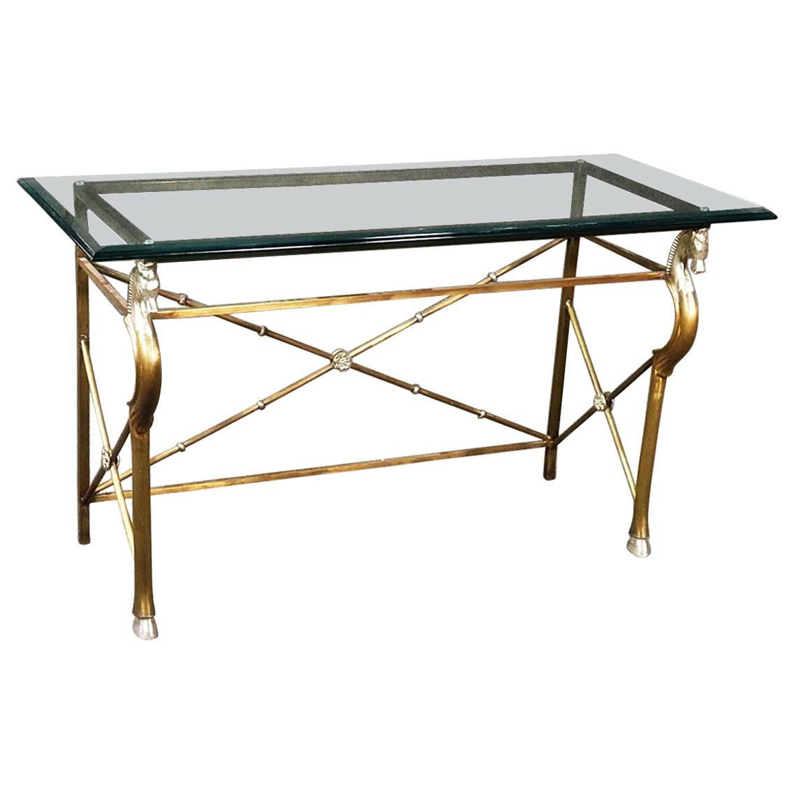 Maison Charles Attributed Horse Head Steel and Glass Top Console Table