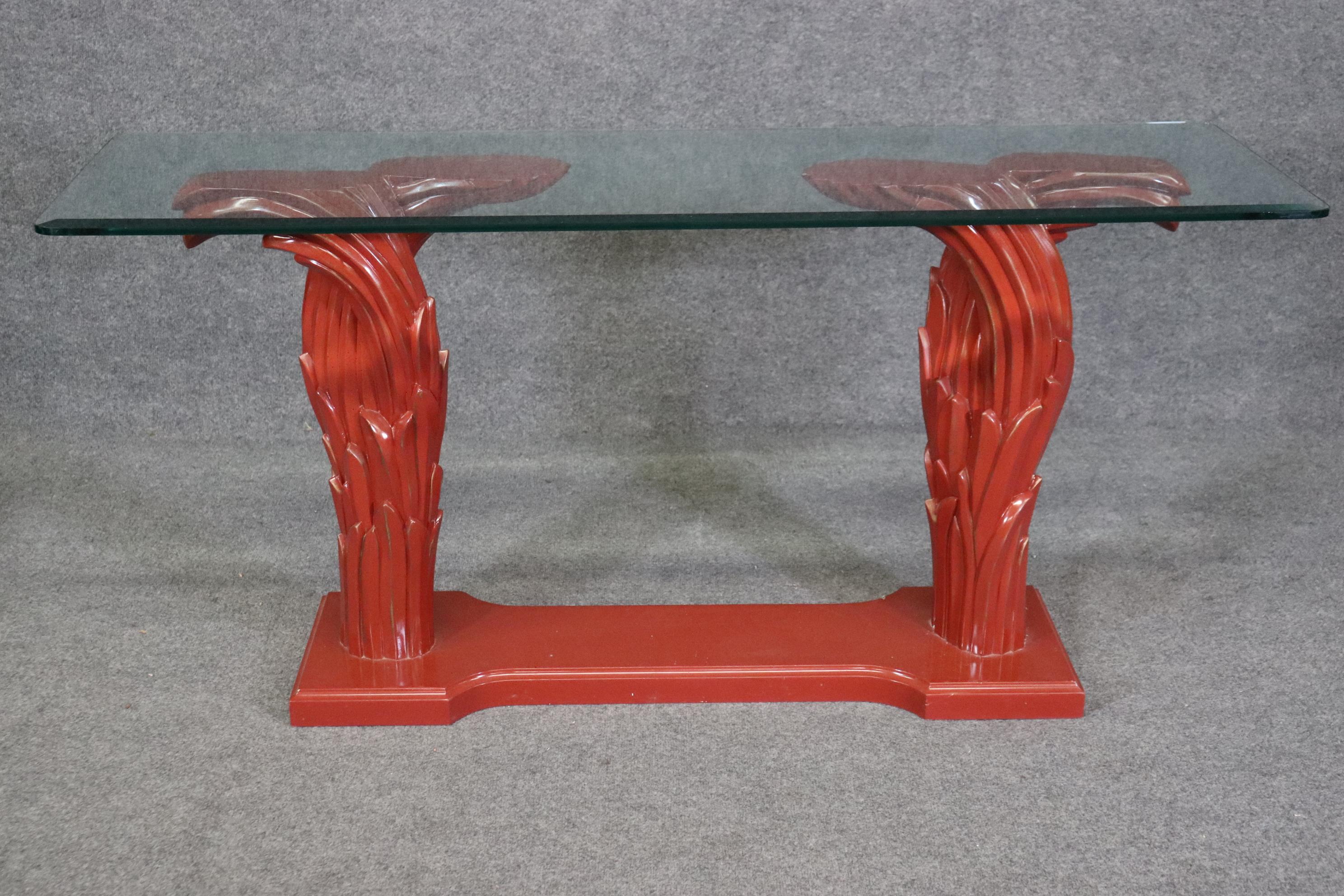 French Hollywood Regency Style Glass Top Console Table In The Manner of Serge Roche