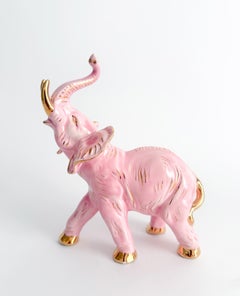 Hollywood Regency Style Glossy Pink and Gold Elephant Figurine