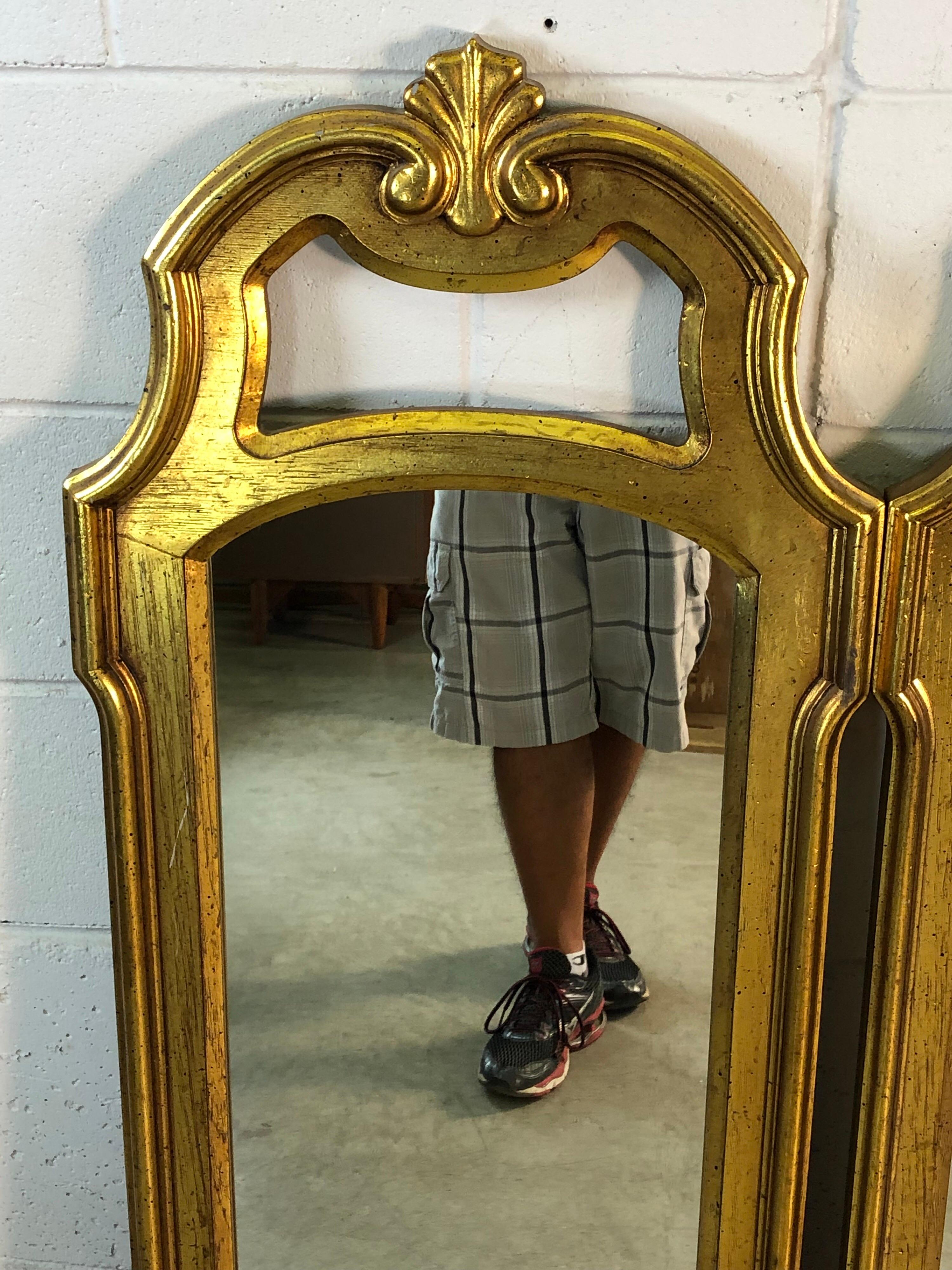Hollywood Regency Style Gold Framed Drexel Mirrors, Pair In Good Condition For Sale In Amherst, NH