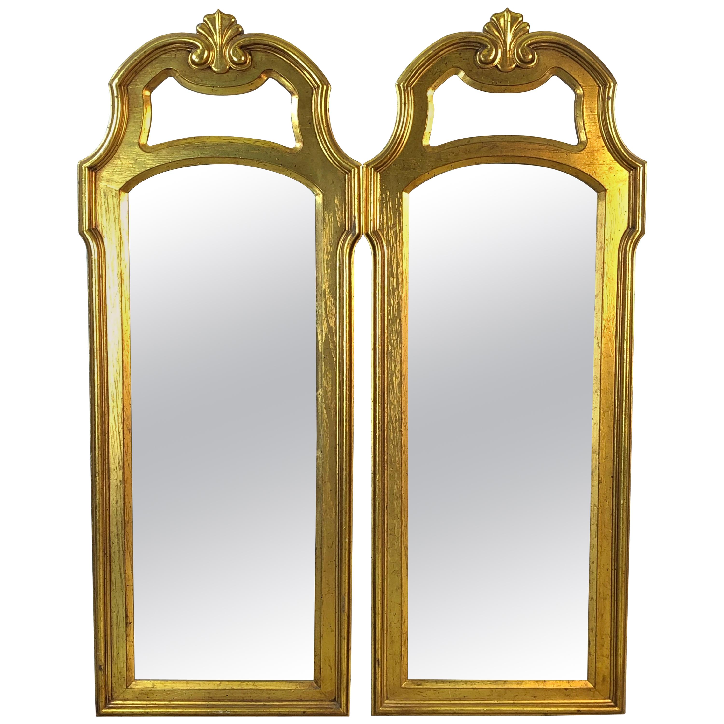 Hollywood Regency Style Gold Framed Drexel Mirrors, Pair For Sale