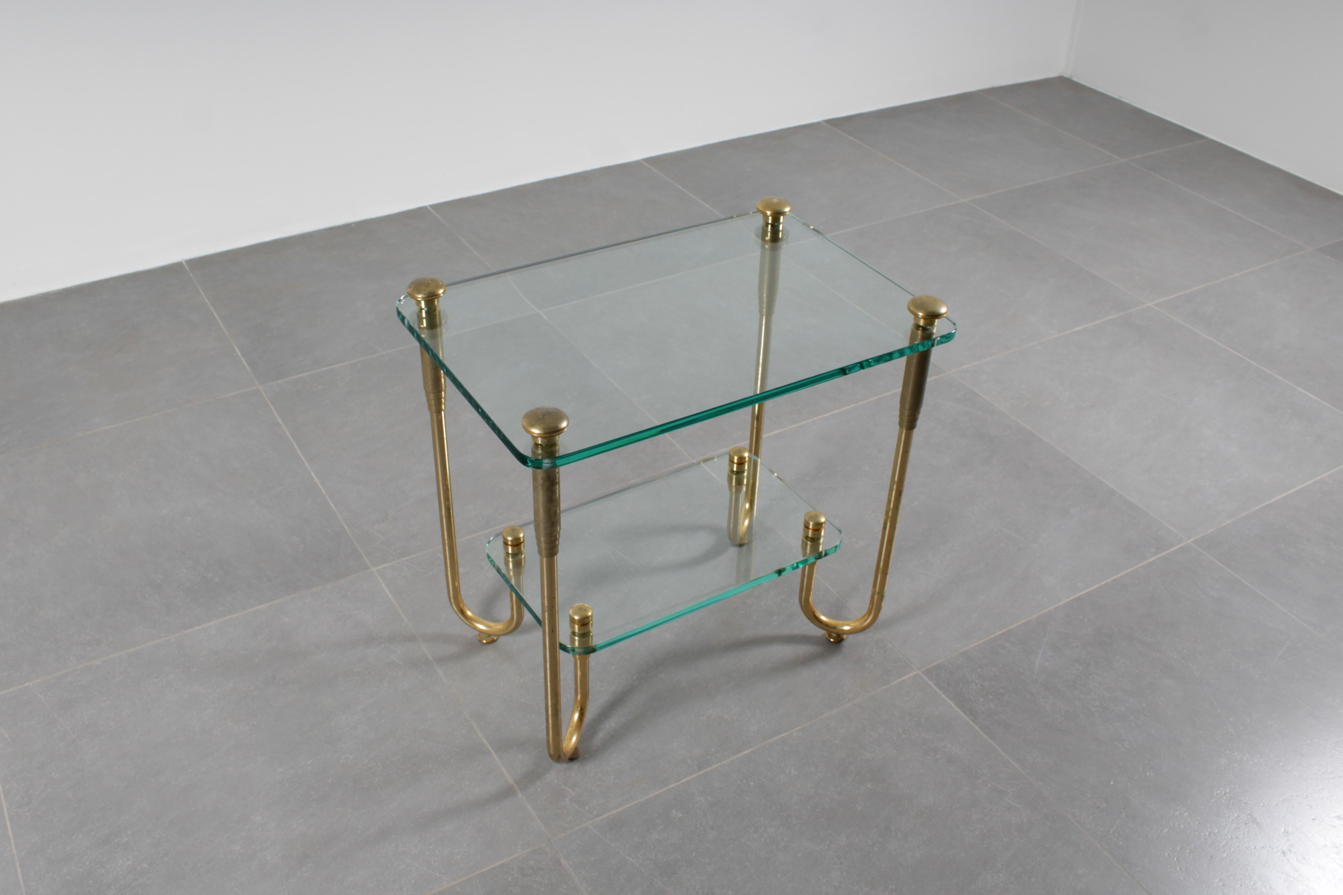 Hollywood Regency Style Gold Plated Brass and Glass Side Table 70s Italy For Sale 4