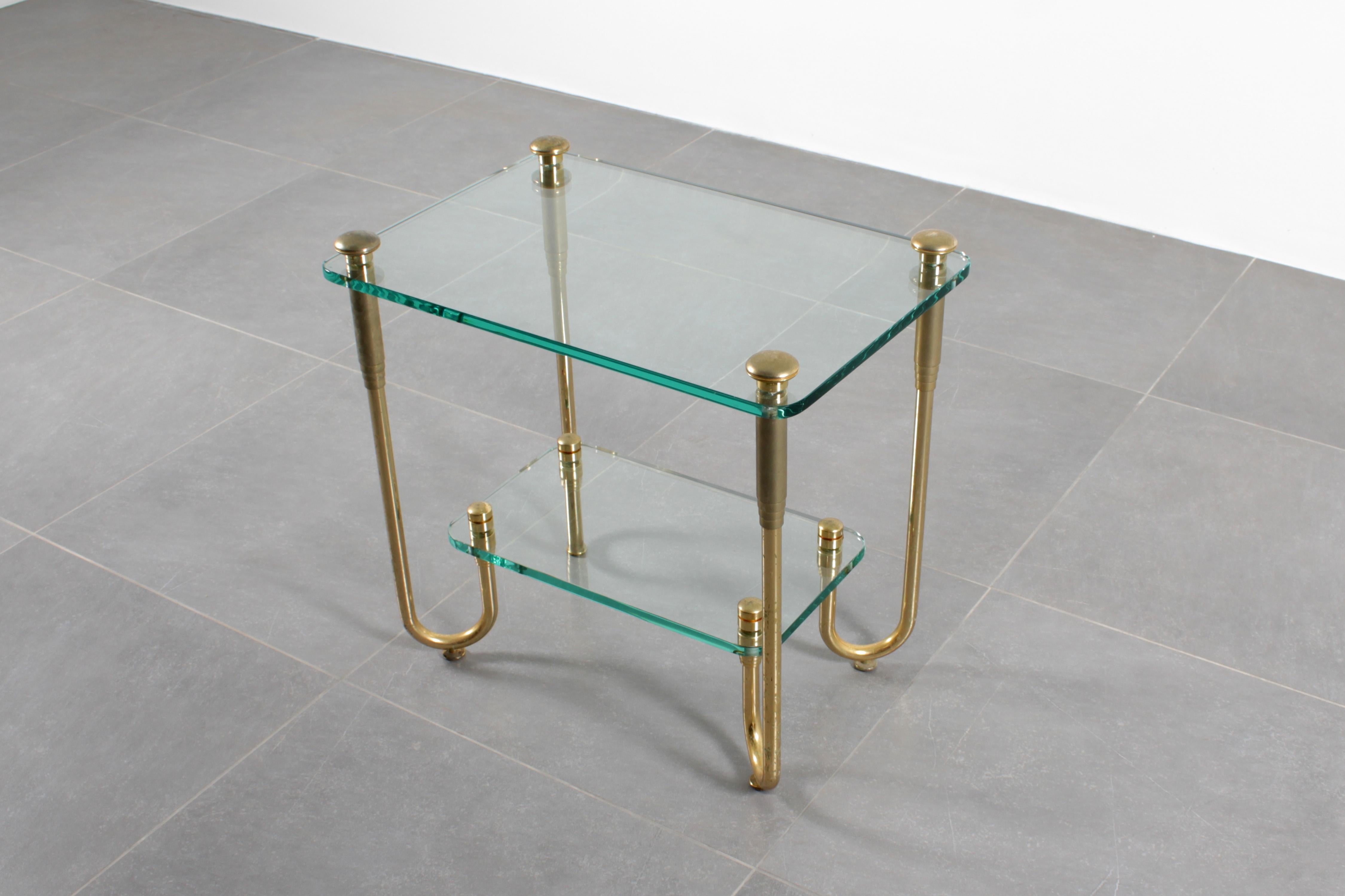Hollywood Regency Style Gold Plated Brass and Glass Side Table 70s Italy For Sale 5
