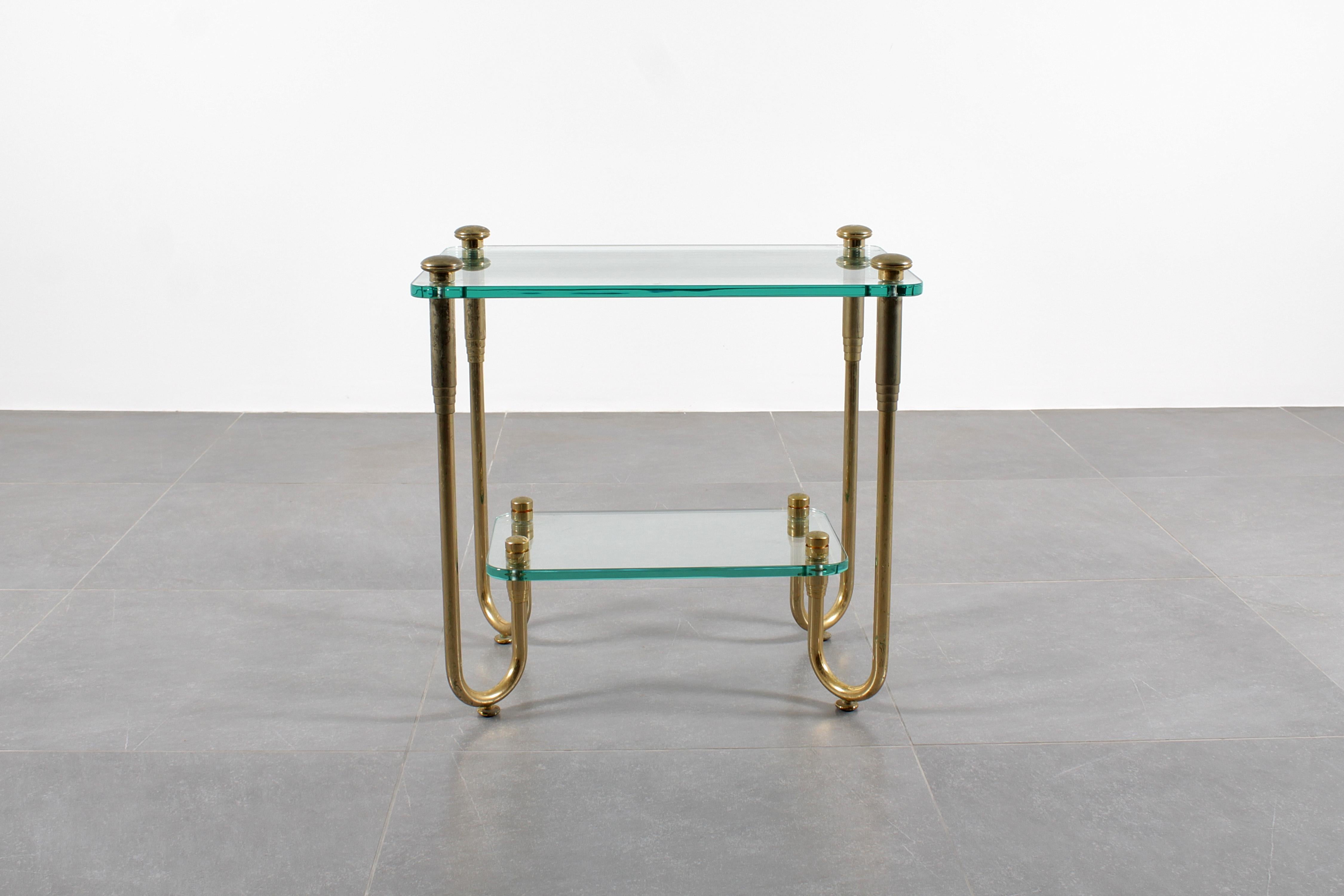Hollywood Regency Style Gold Plated Brass and Glass Side Table 70s Italy For Sale 6