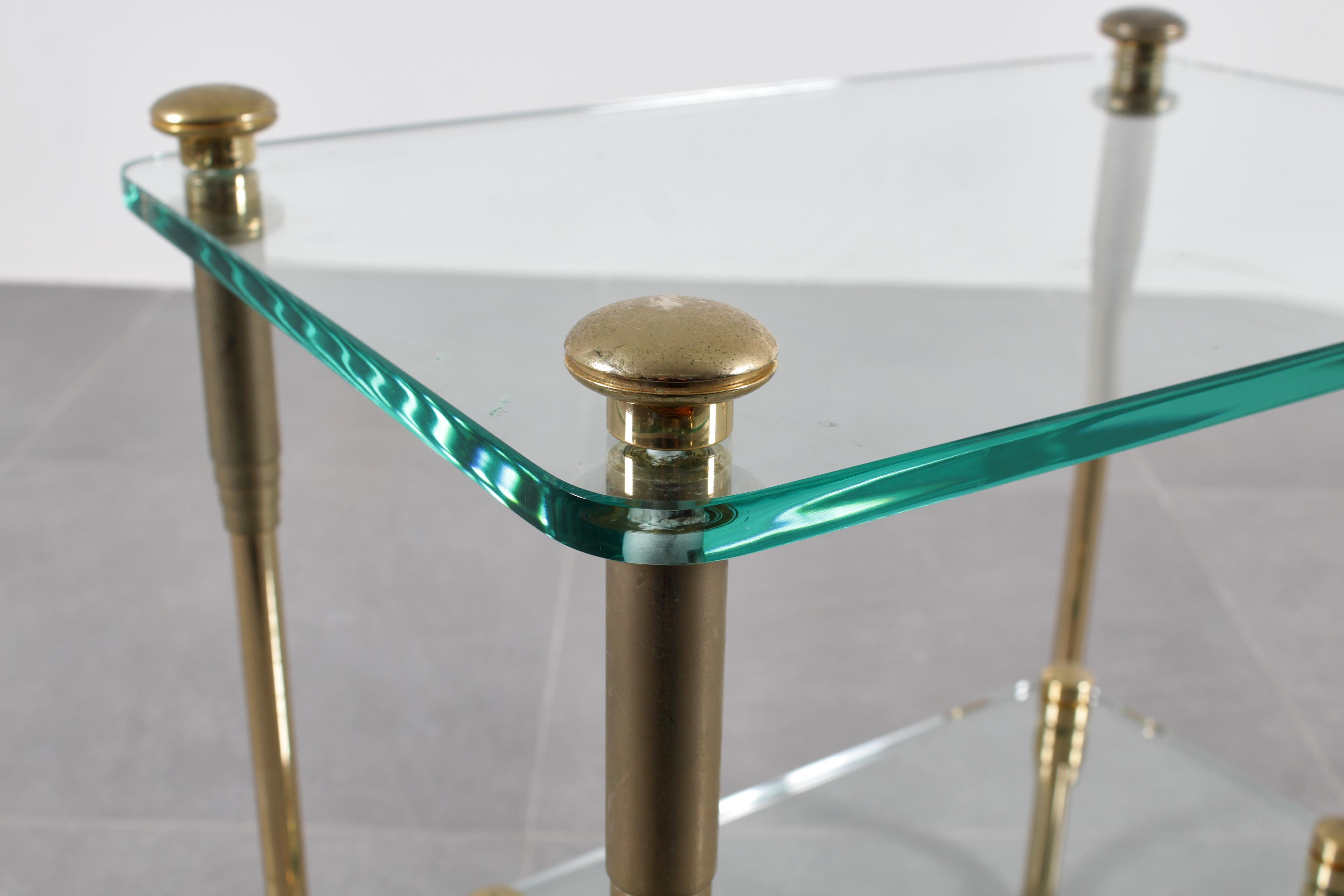 Hollywood Regency Style Gold Plated Brass and Glass Side Table 70s Italy For Sale 7
