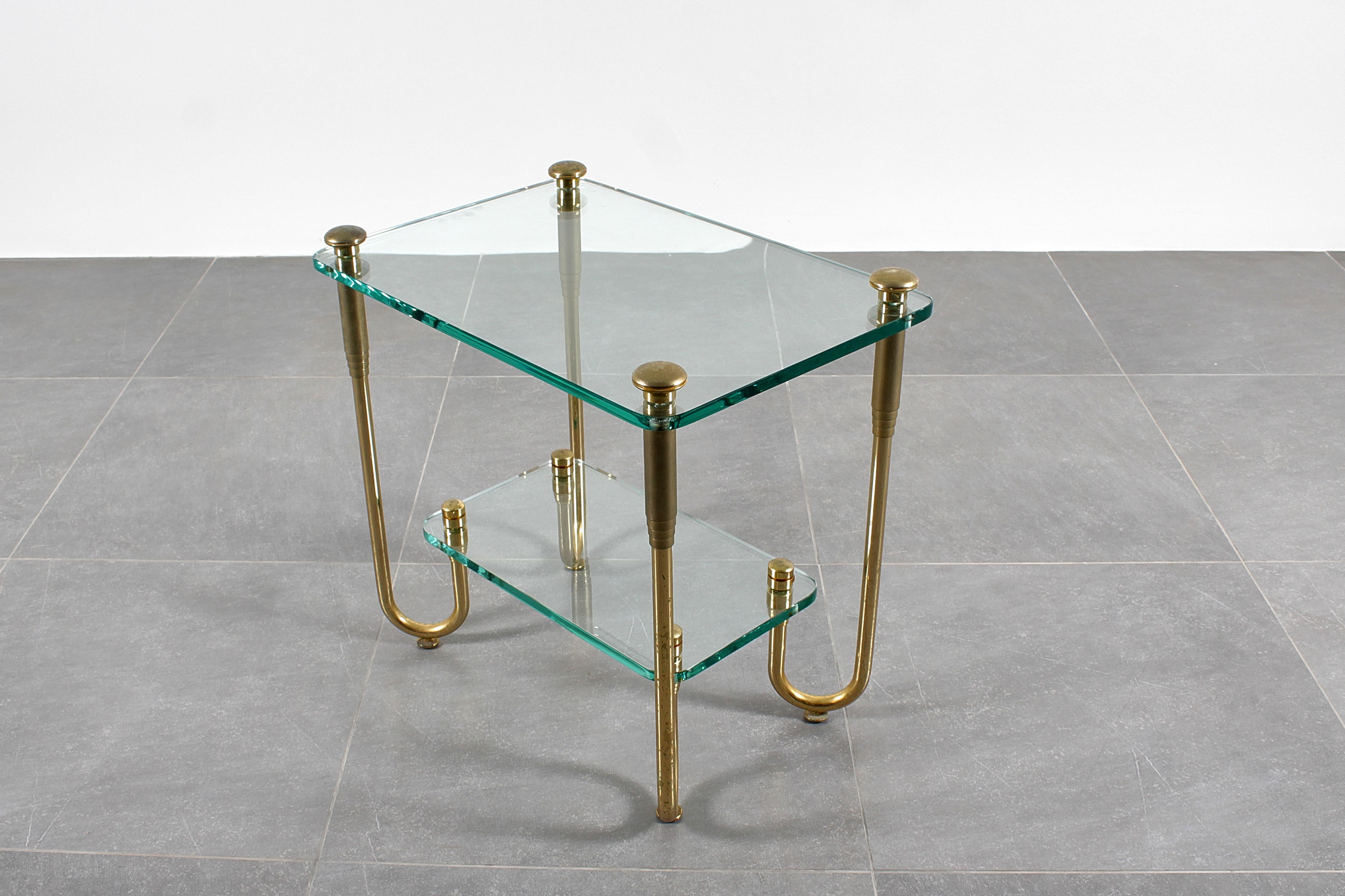 Mid-Century Modern Hollywood Regency Style Gold Plated Brass and Glass Side Table 70s Italy For Sale