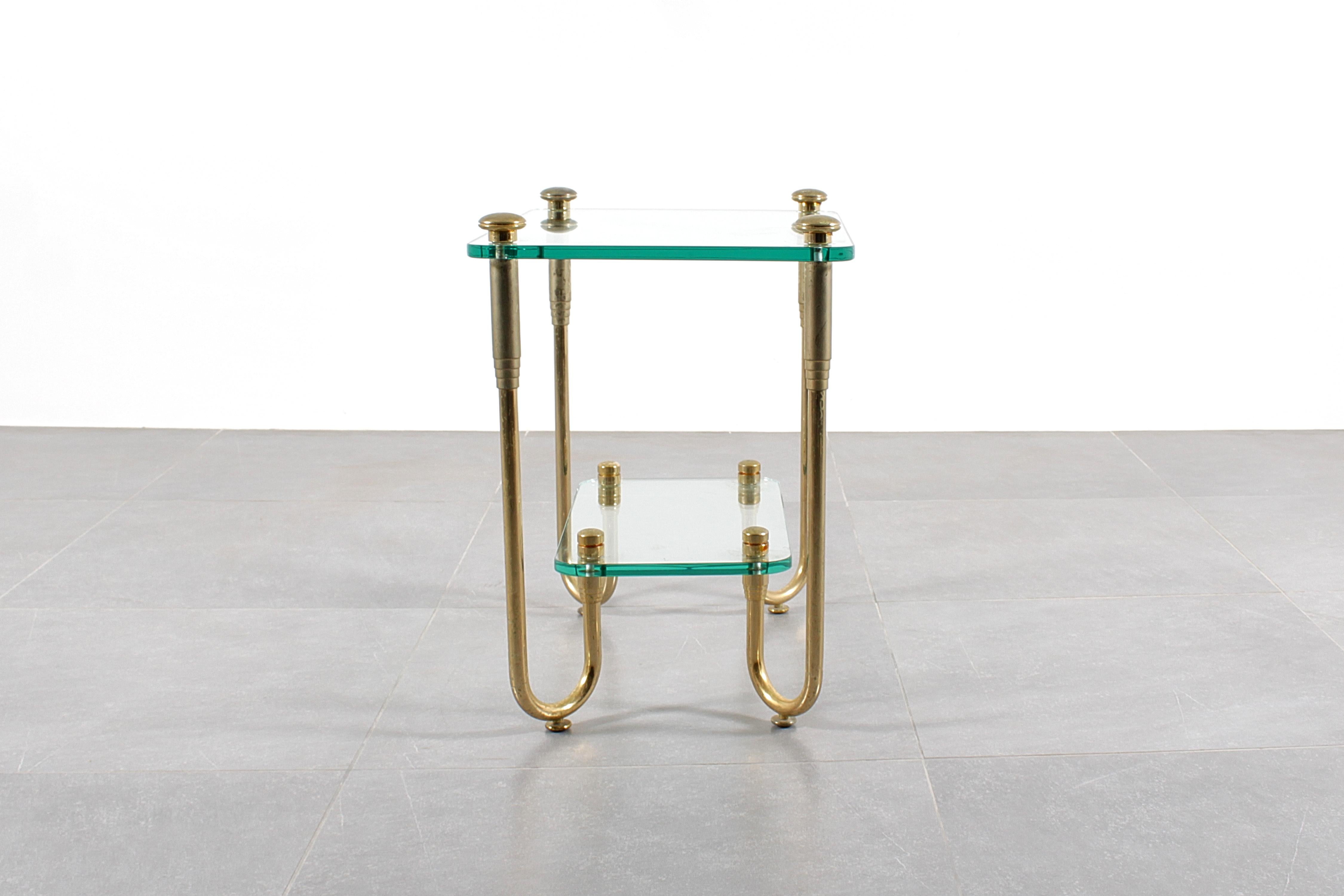 Italian Hollywood Regency Style Gold Plated Brass and Glass Side Table 70s Italy For Sale