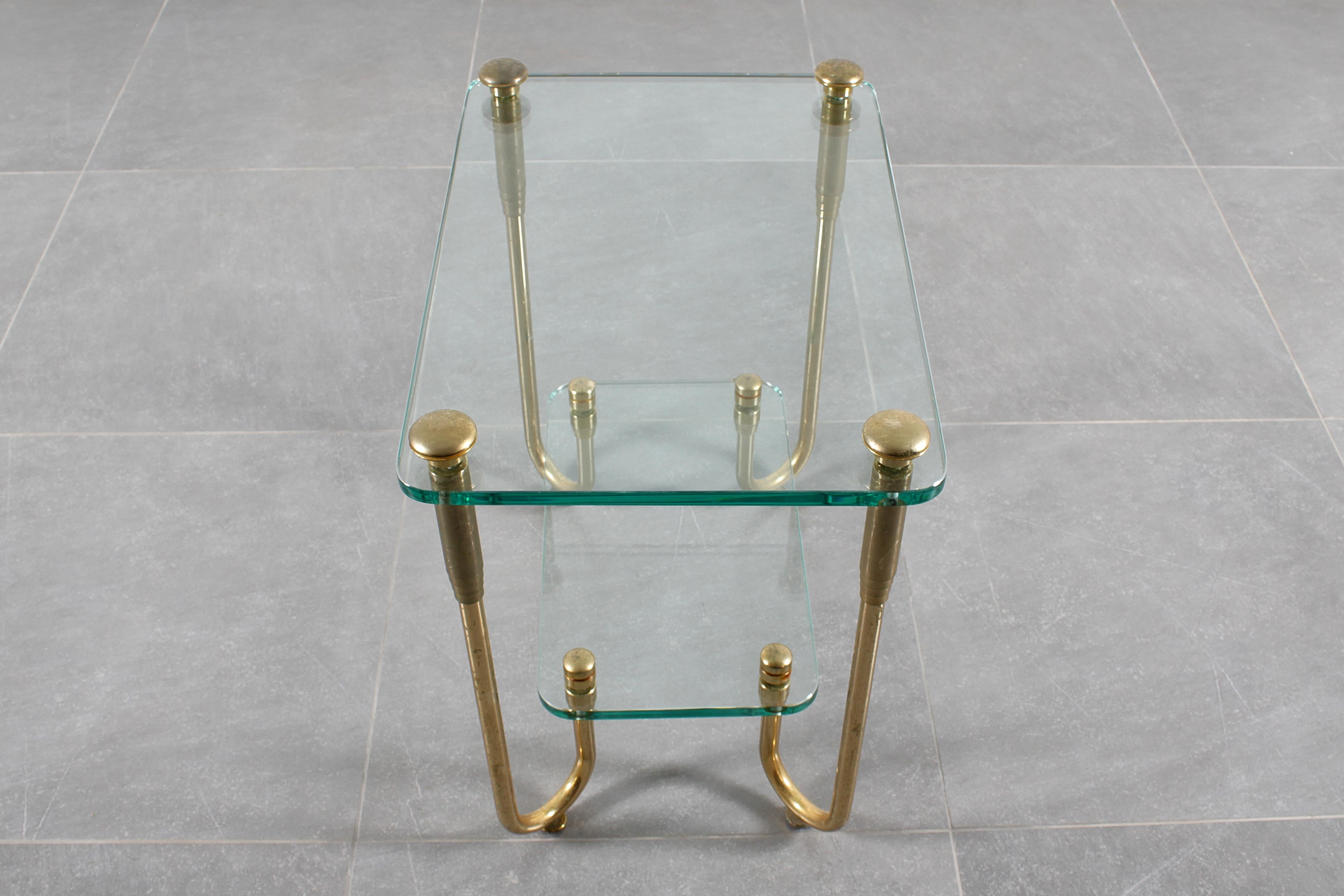 Hollywood Regency Style Gold Plated Brass and Glass Side Table 70s Italy In Good Condition For Sale In Palermo, IT