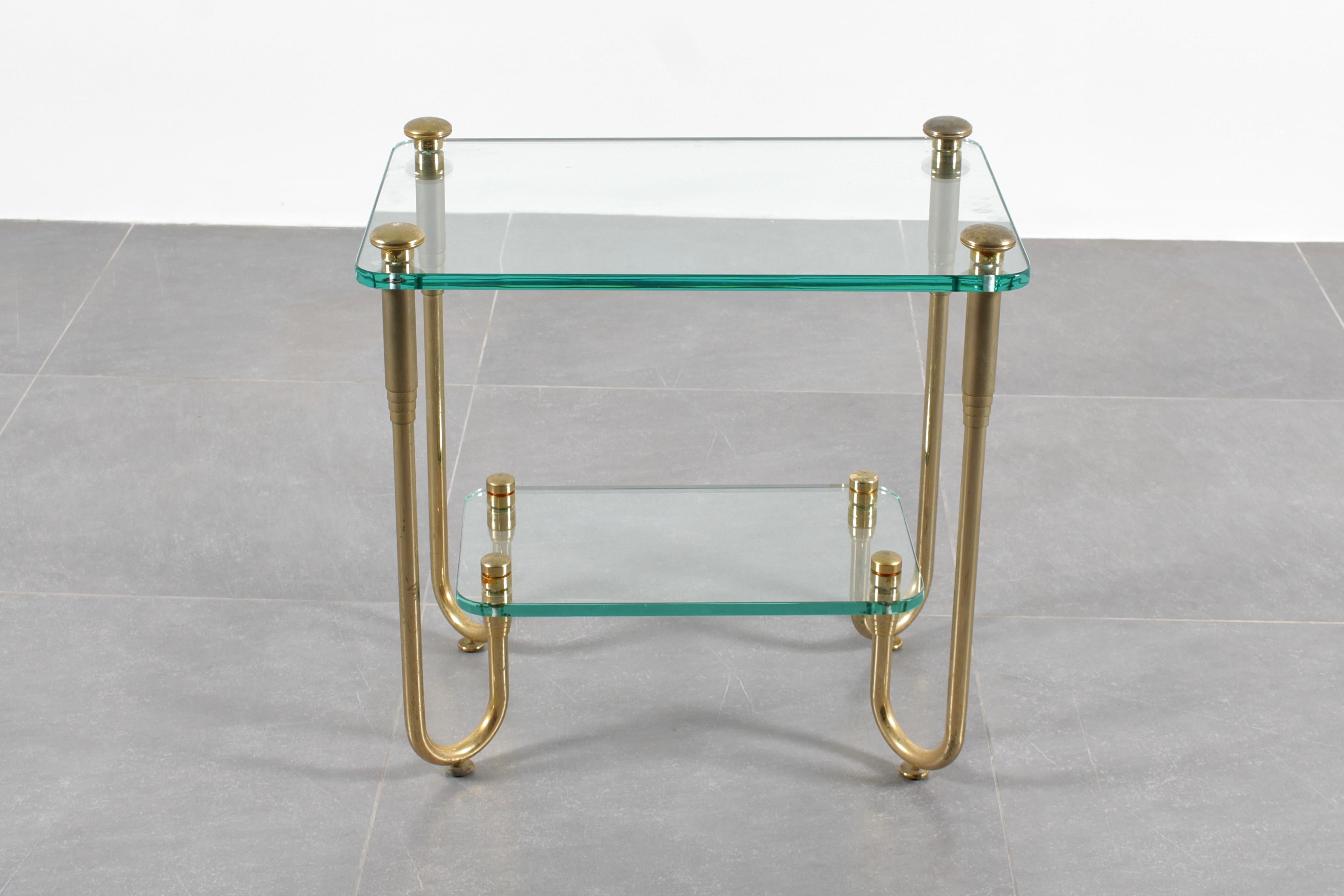 Hollywood Regency Style Gold Plated Brass and Glass Side Table 70s Italy For Sale 1
