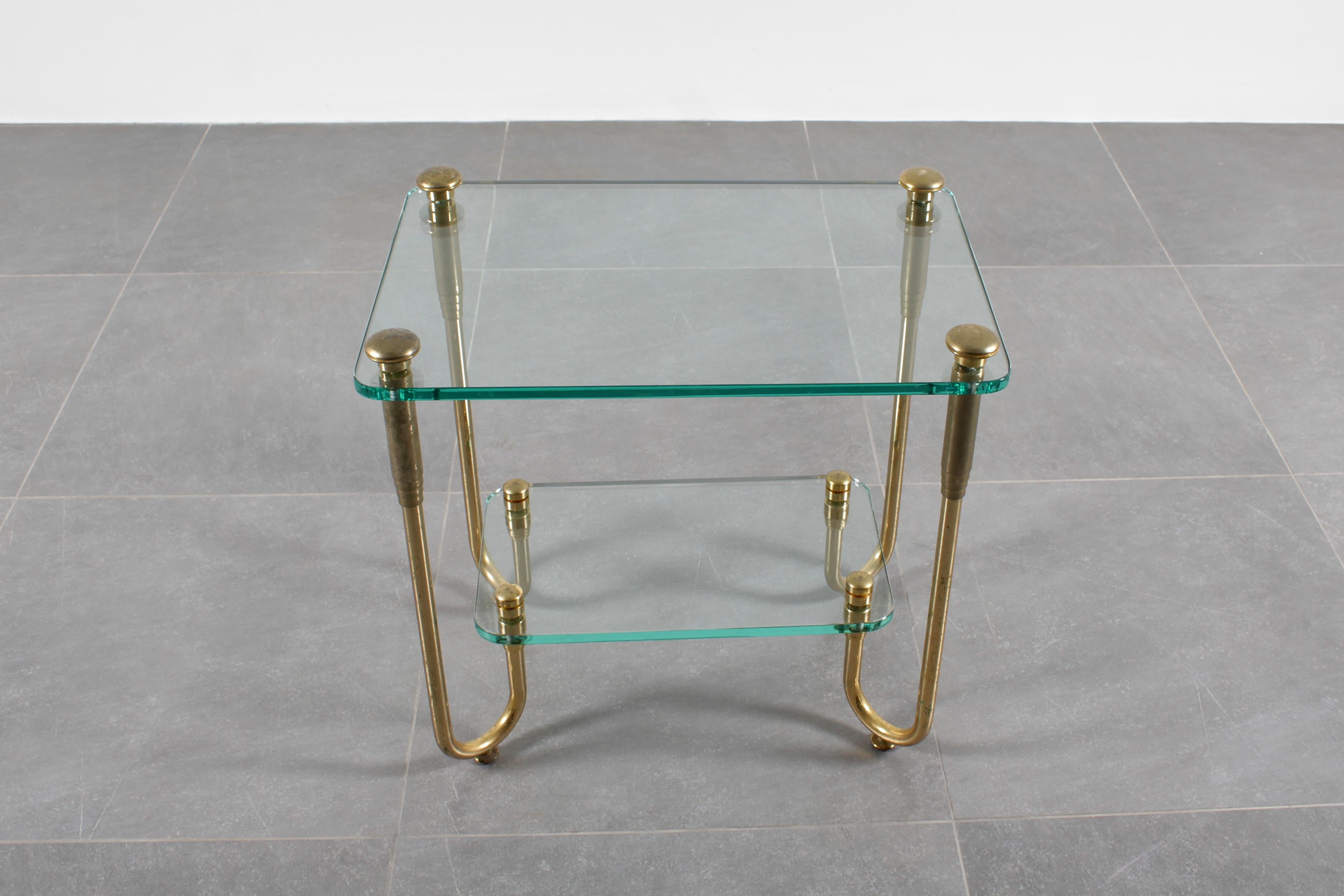 Hollywood Regency Style Gold Plated Brass and Glass Side Table 70s Italy For Sale 2