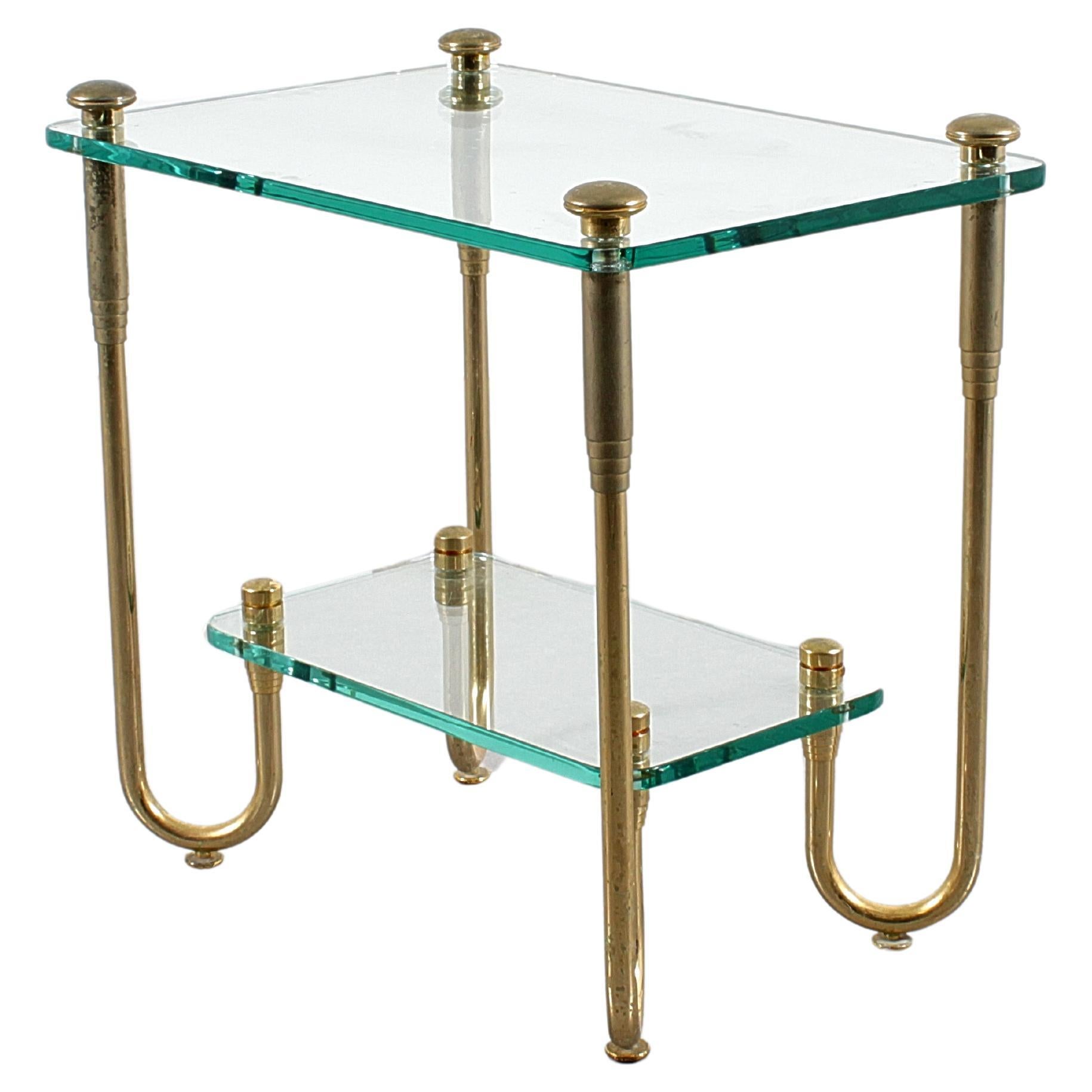 Hollywood Regency Style Gold Plated Brass and Glass Side Table 70s Italy For Sale