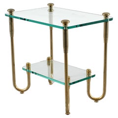 Vintage Hollywood Regency Style Gold Plated Brass and Glass Side Table 70s Italy