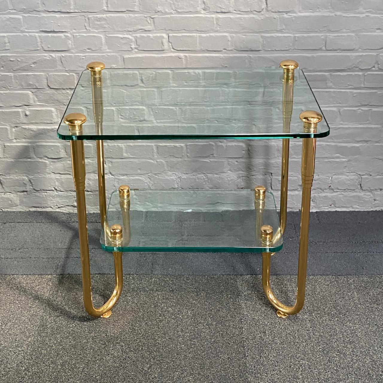 Italian Hollywood Regency style gold plated glass side table For Sale