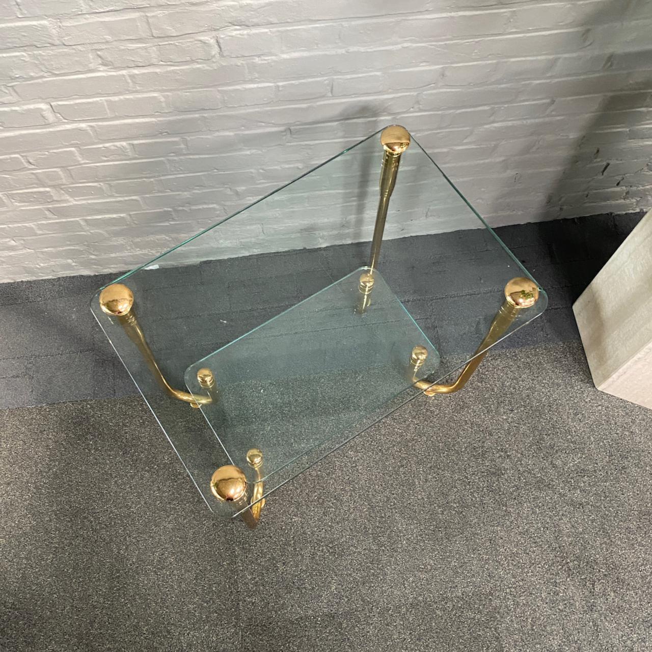 Hollywood Regency style gold plated glass side table For Sale 2
