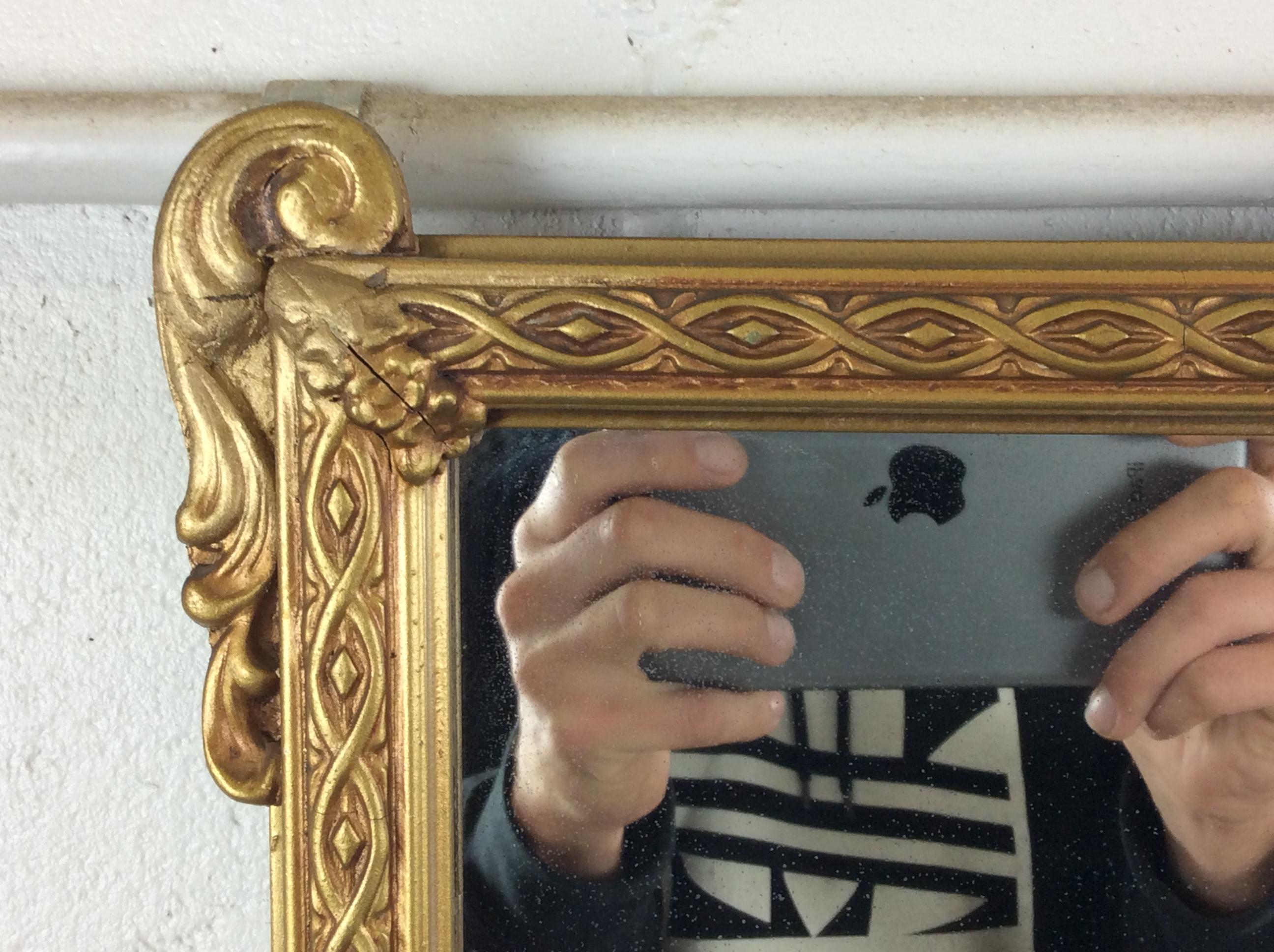 American Hollywood Regency Style Gold Wood Framed Wall Mirror