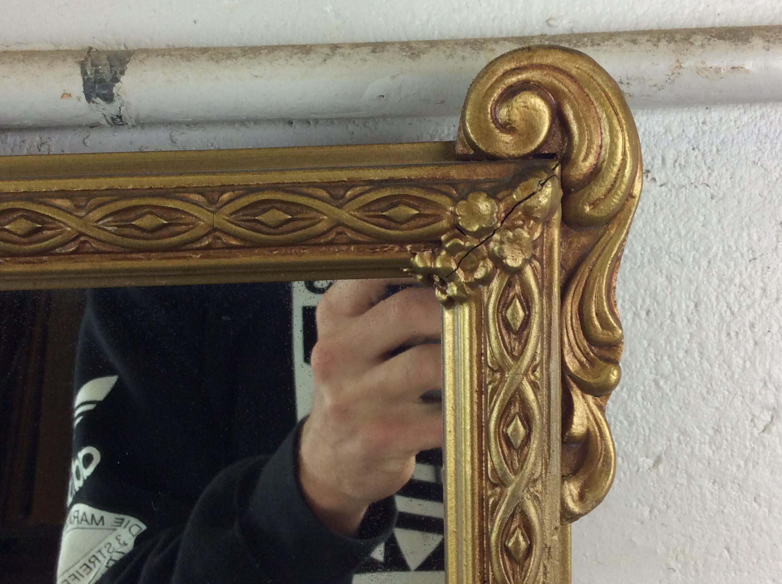Hollywood Regency Style Gold Wood Framed Wall Mirror In Good Condition In Amherst, NH