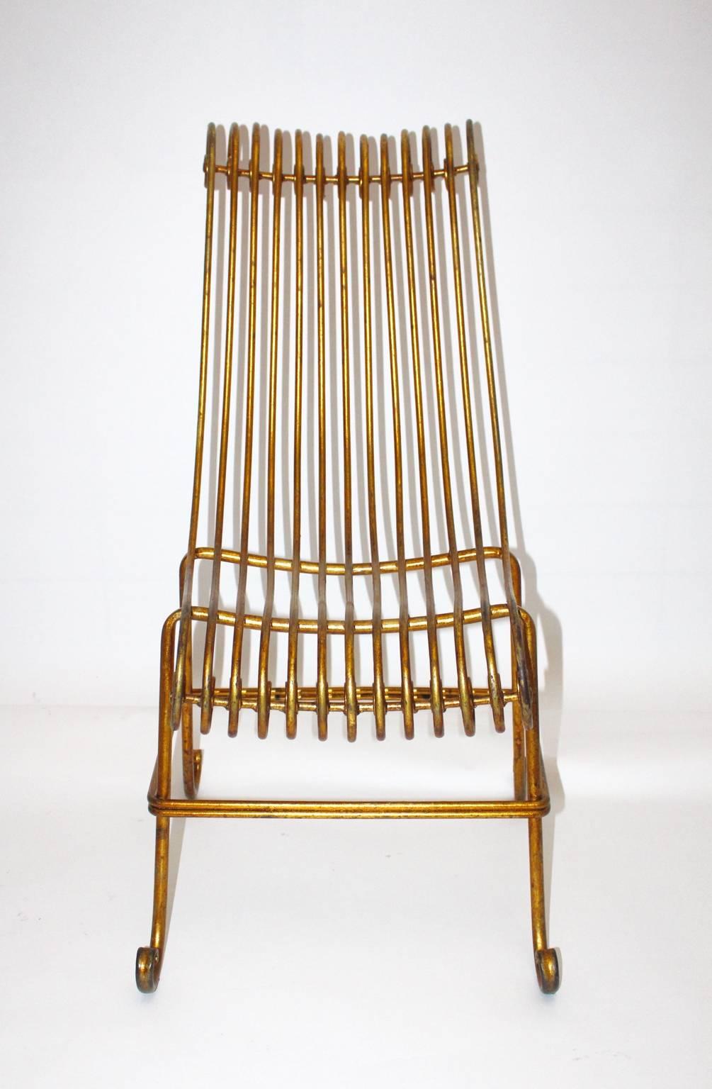 Gilt Hollywood Regency Style Golden Metal Sculptural Vintage Side Chair Italy 1940s For Sale