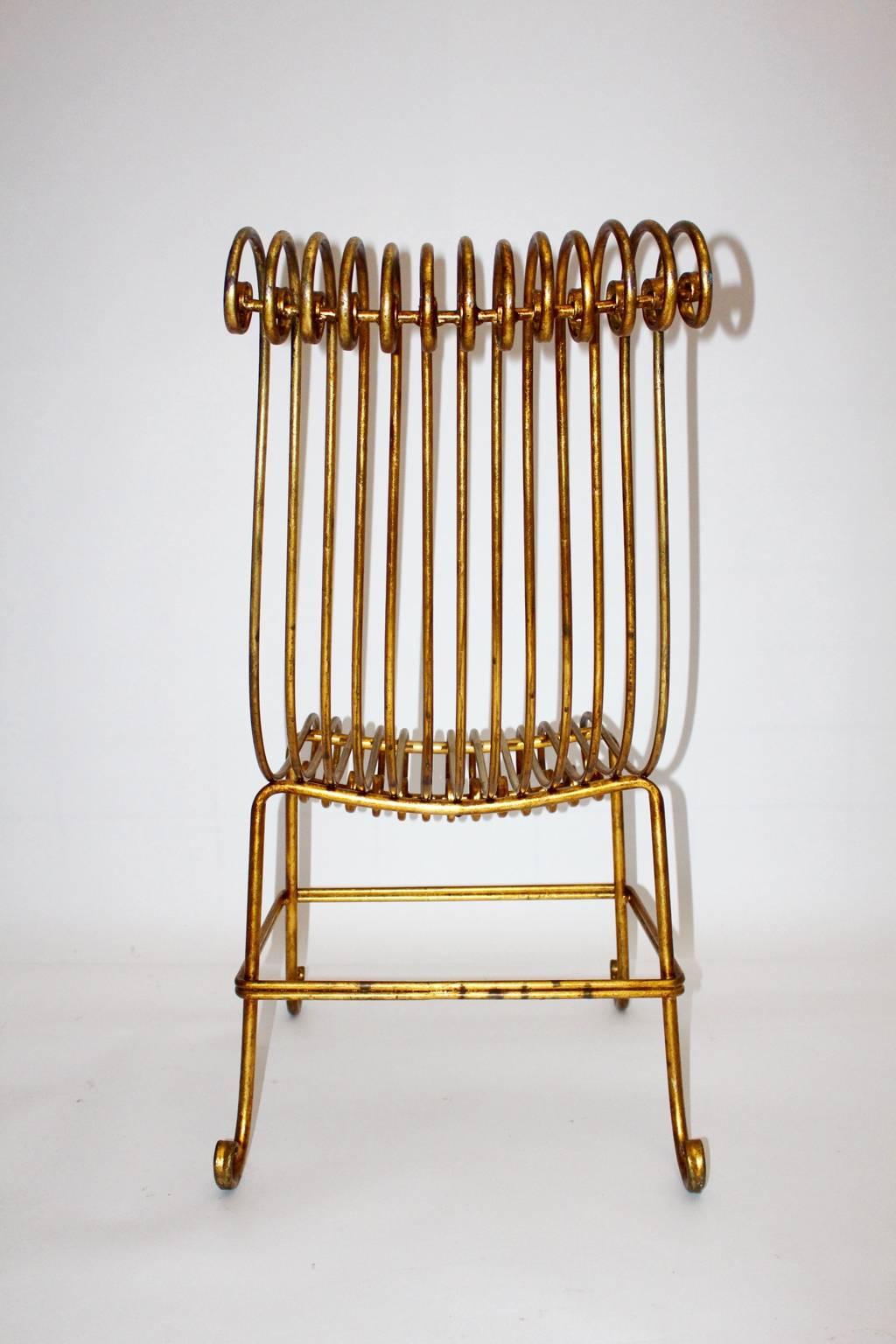 Hollywood Regency Style Golden Metal Sculptural Vintage Side Chair Italy 1940s For Sale 1