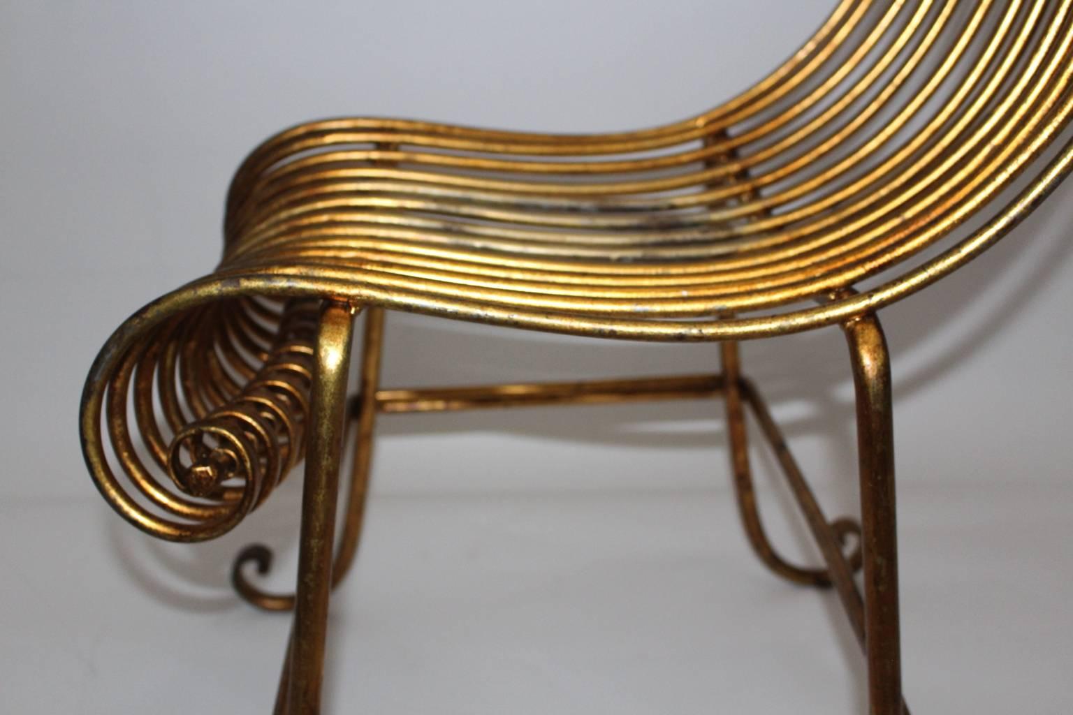 Hollywood Regency Style Golden Metal Sculptural Vintage Side Chair Italy 1940s For Sale 3