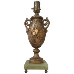 Hollywood Regency Style Goldtone Spelter Urn Table Lamp on Marble Base