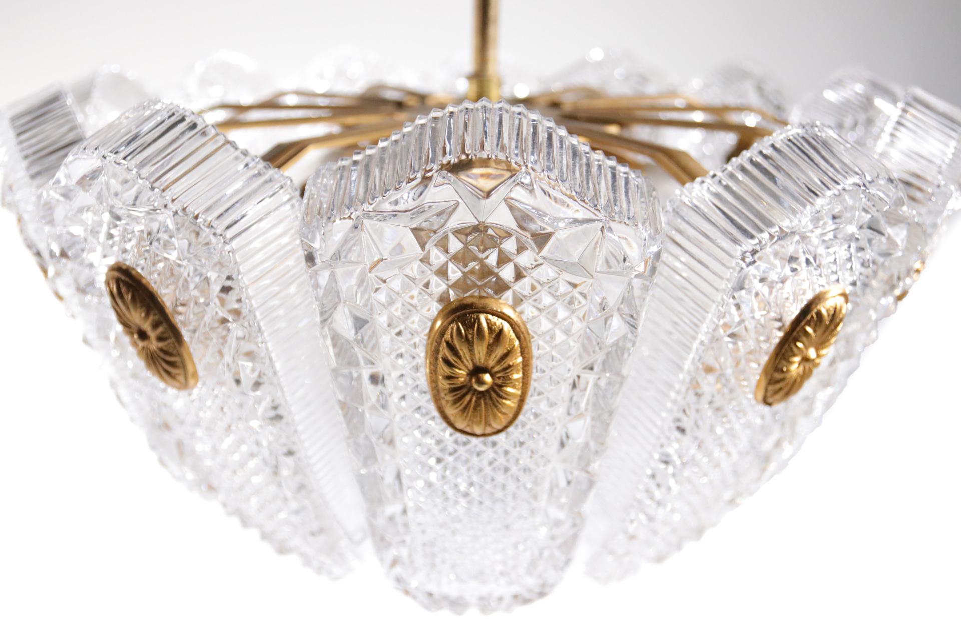 Hollywood Regency Style Hanging Lamp Gold and Glass, circa 1960 4