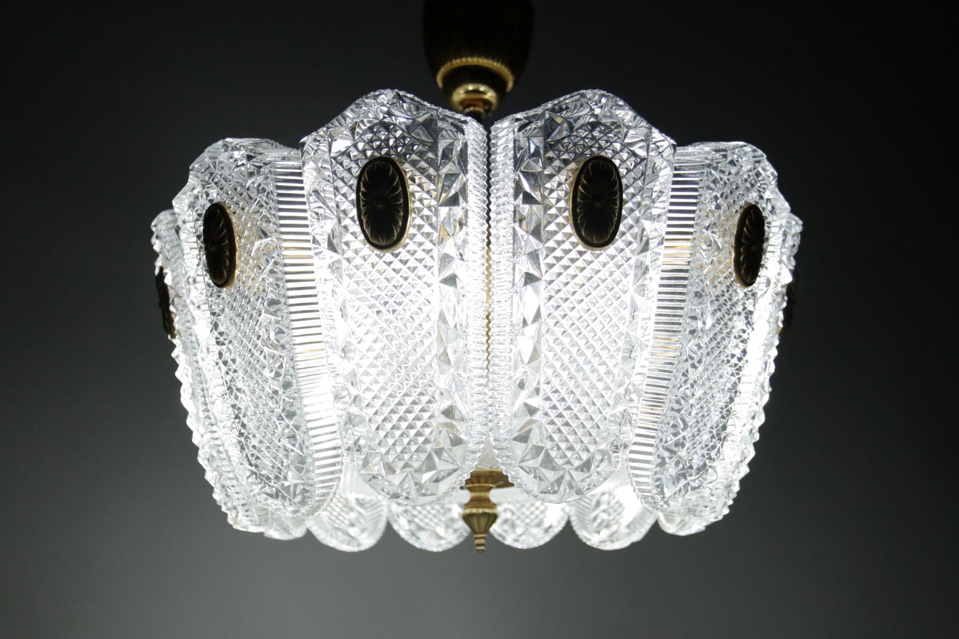 Hollywood Regency Style Hanging Lamp Gold and Glass, circa 1960 6