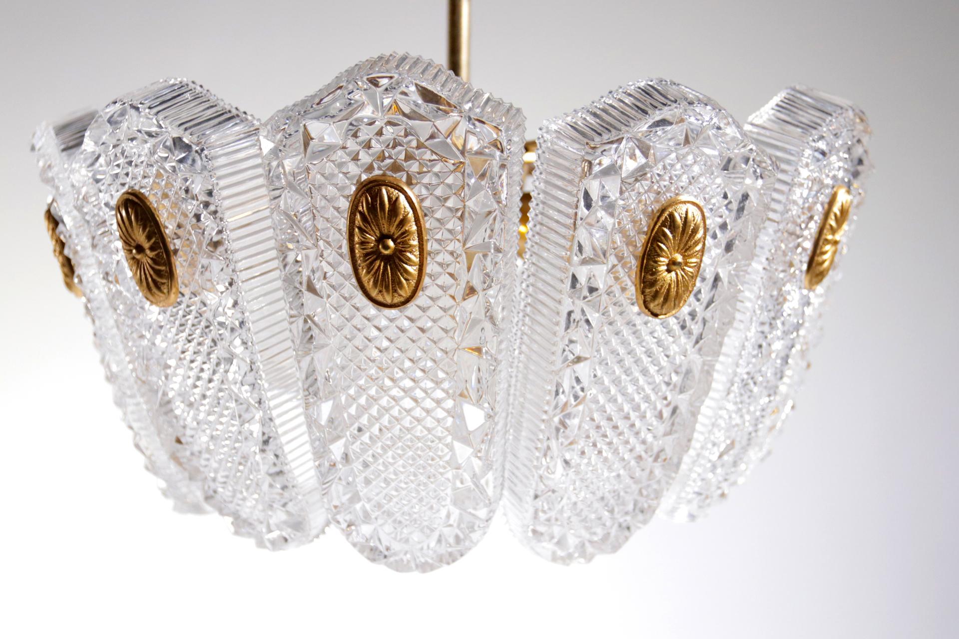 Hollywood Regency Style Hanging Lamp Gold and Glass, circa 1960 1