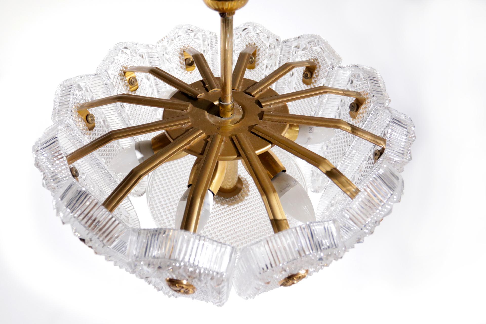 Hollywood Regency Style Hanging Lamp Gold and Glass, circa 1960 2