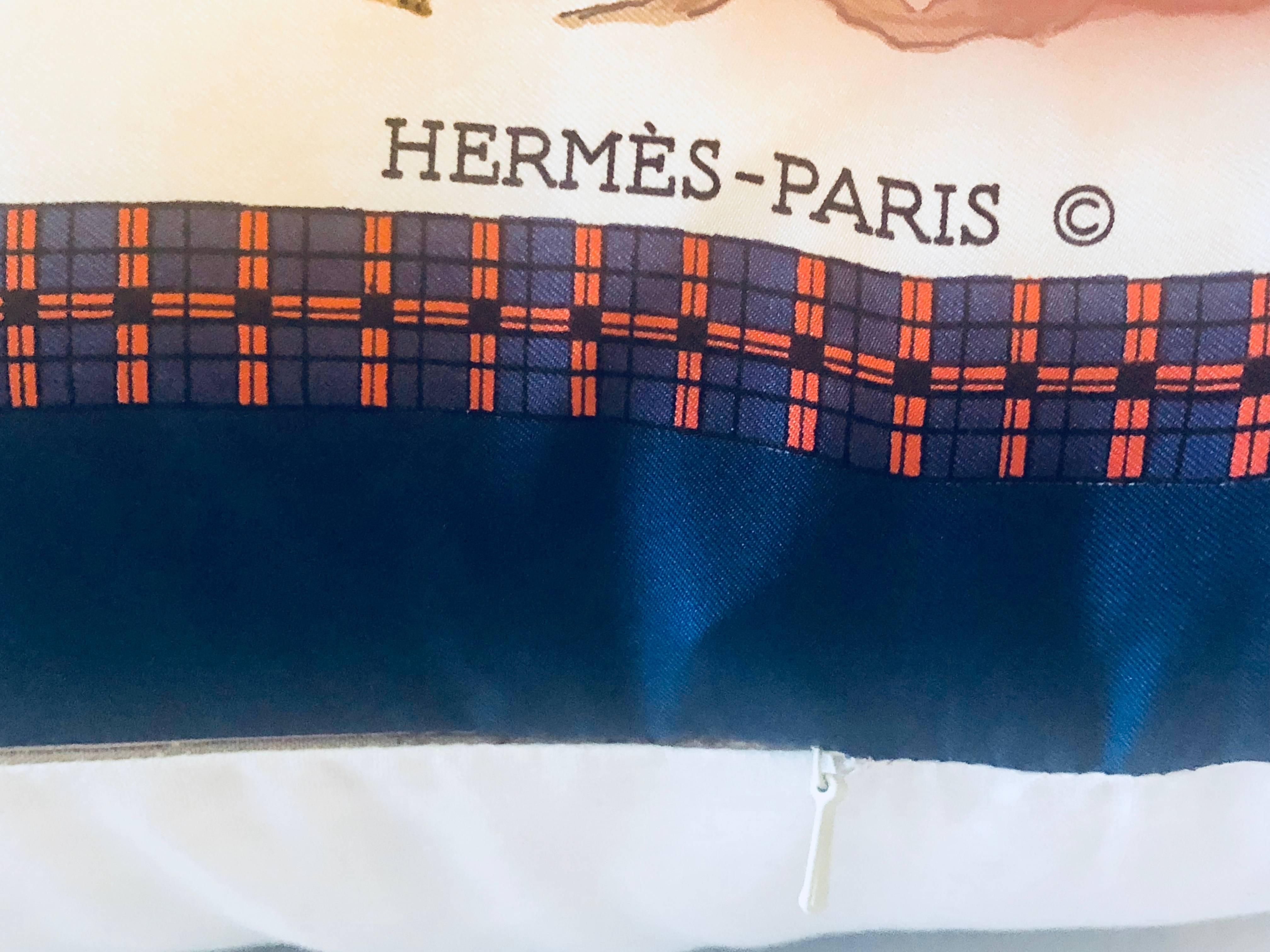 Hermès, Hollywood Regency Style, Large Pillow, Vintage Silk Scarf, 1990s 1