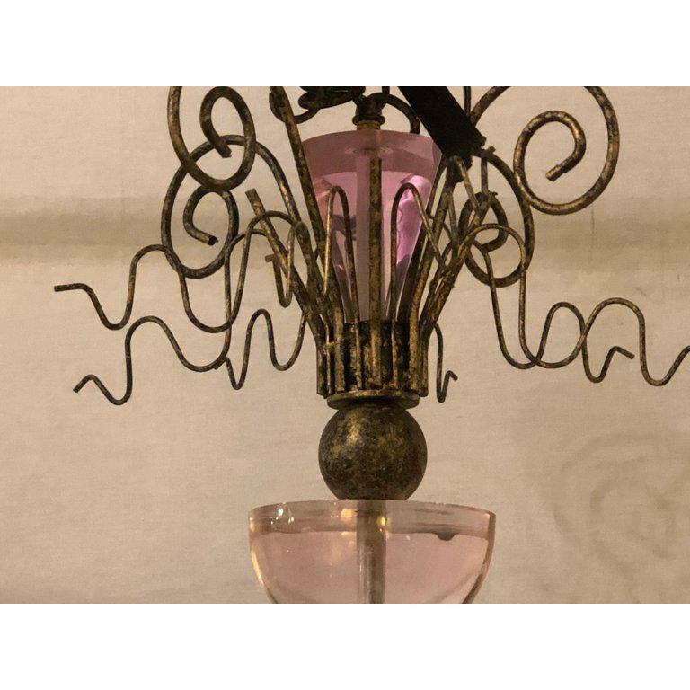 20th Century Hollywood Regency Style Iron and Lucite with Colored Glass Chandelier For Sale