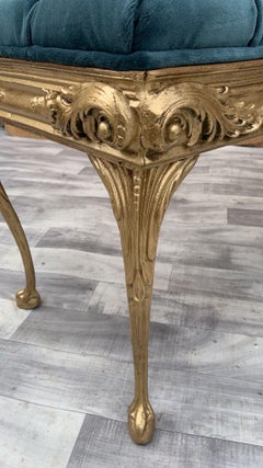 Hollywood Regency Style Italian Gold Ornate Tufted Bench Newly Upholstered