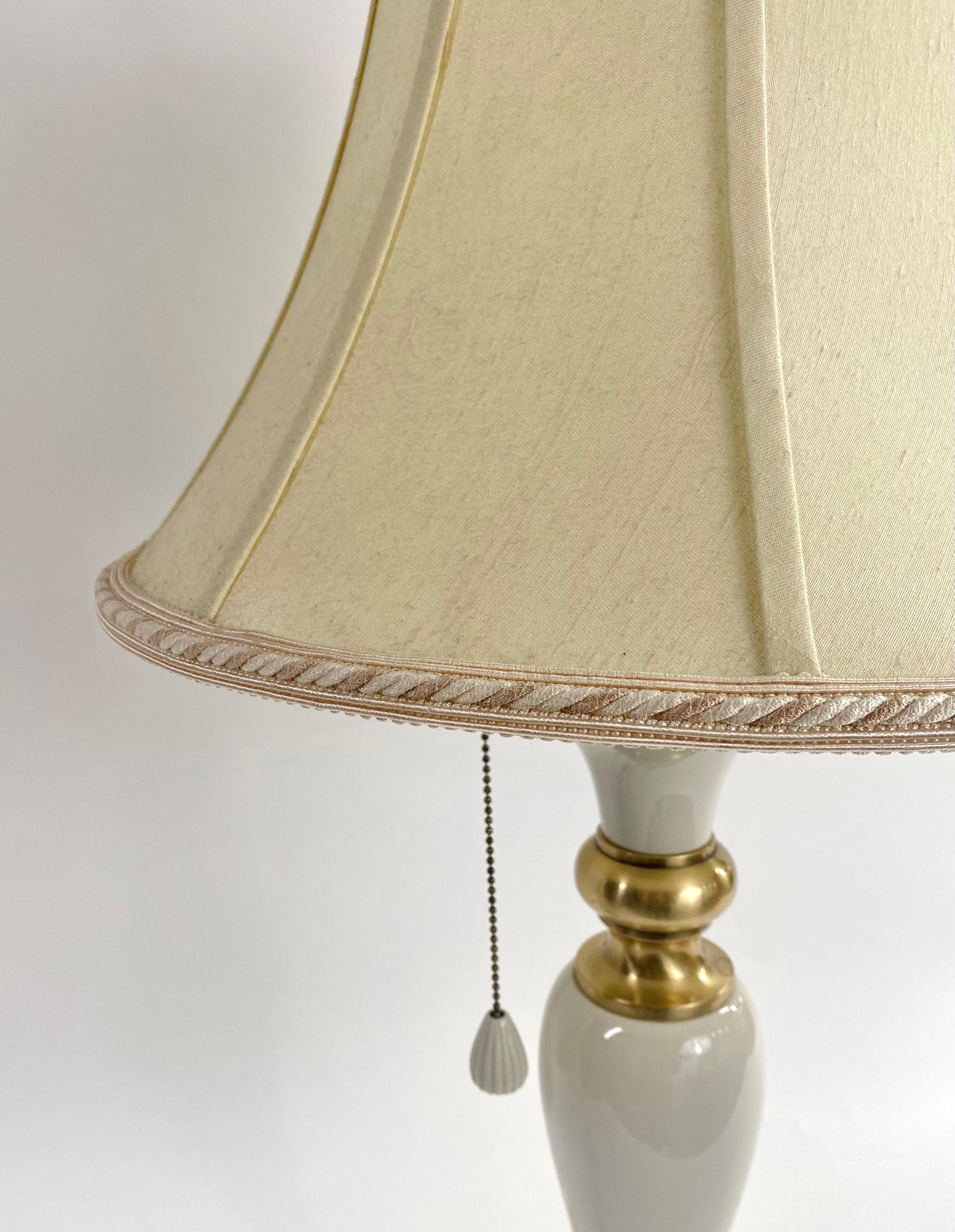 Hollywood Regency Style Lenox White Porcelain & Brass Table Lamp, a Pair 6