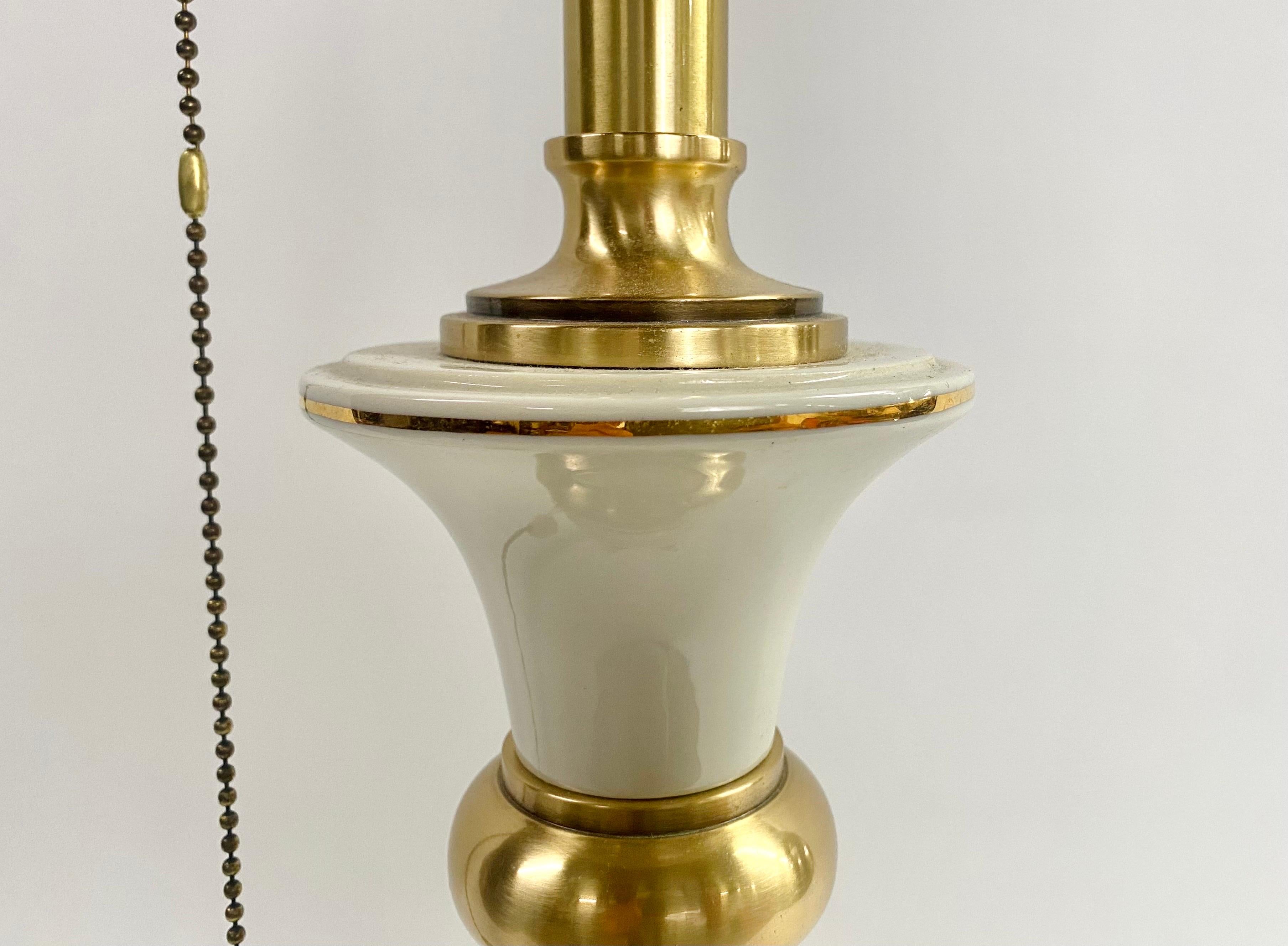 American Hollywood Regency Style Lenox White Porcelain & Brass Table Lamp, a Pair