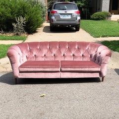 Long Hollywood Regency Pink or Mauve Velvet Kidney Form Tufted Chesterfield Sofa