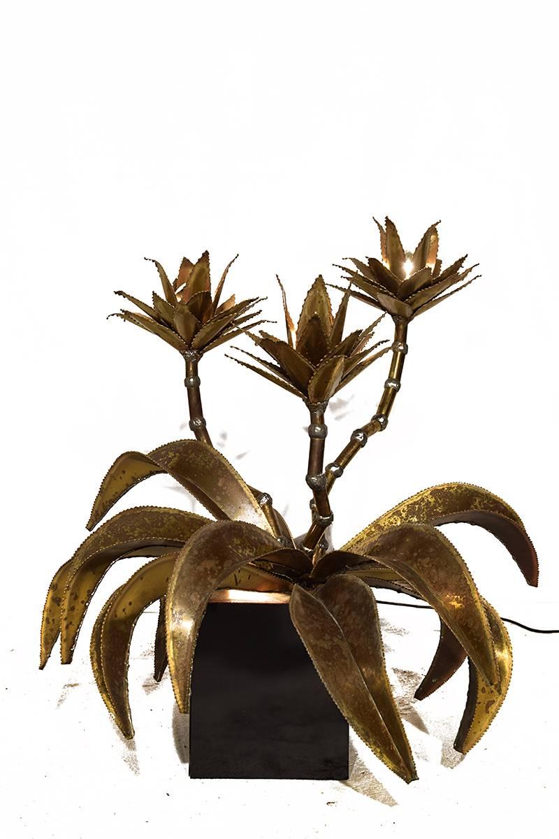Hollywood Regency Style Maison Jansen Brass Flower Lamp 2