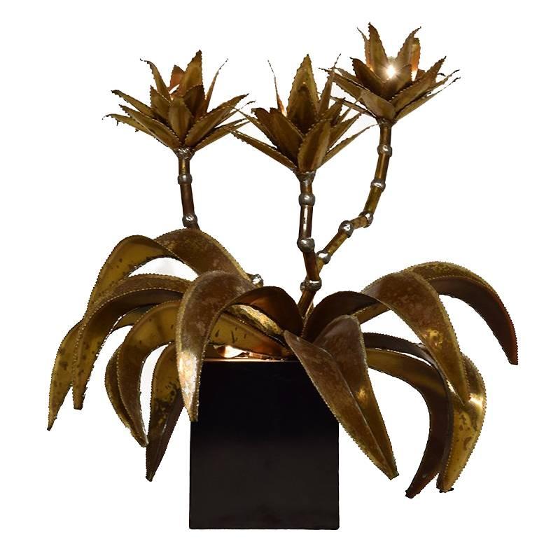 Hollywood Regency Style Maison Jansen Brass Flower Lamp