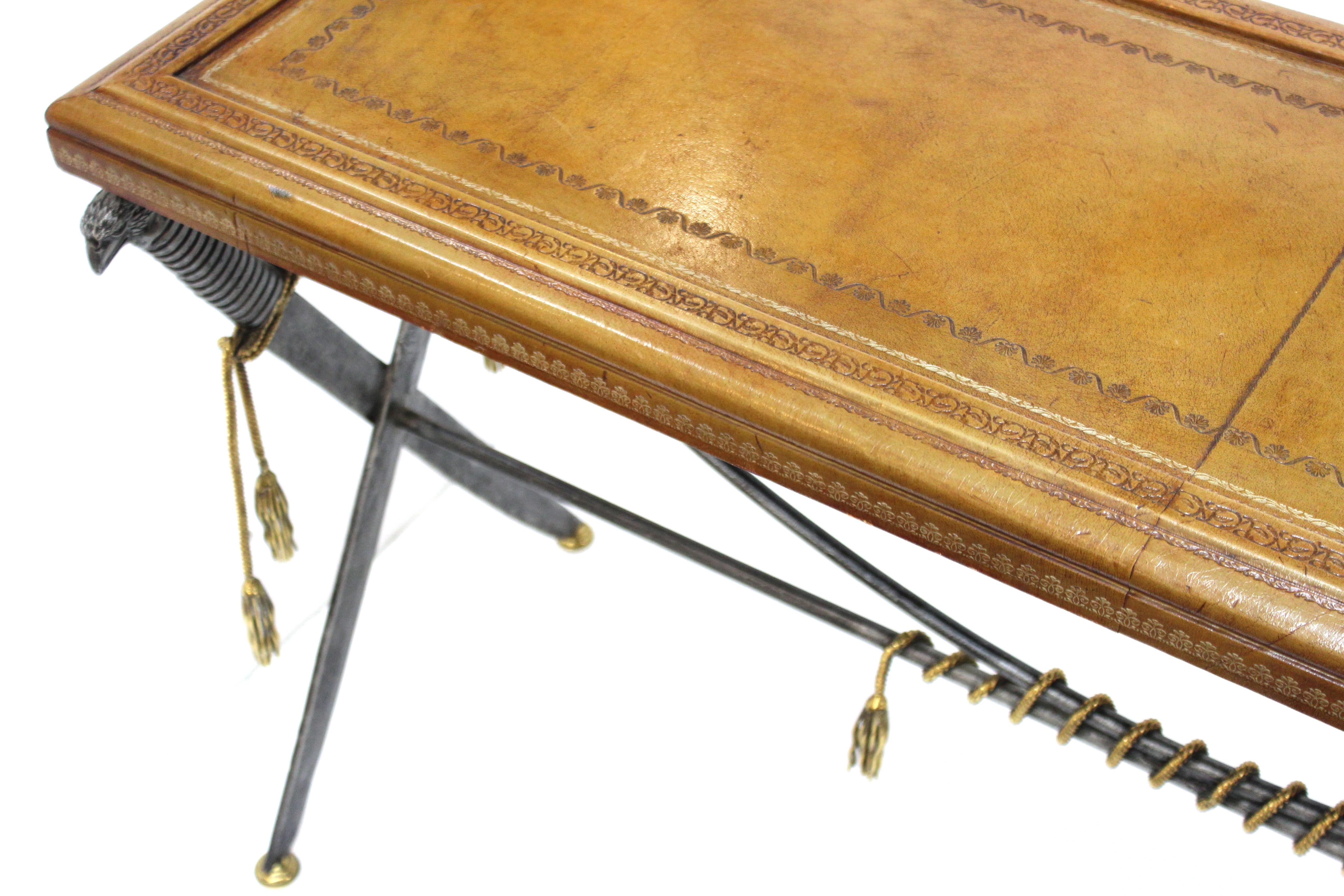 Hollywood Regency Style Maitland Smith Leather Top Console with Crossed Swords 7
