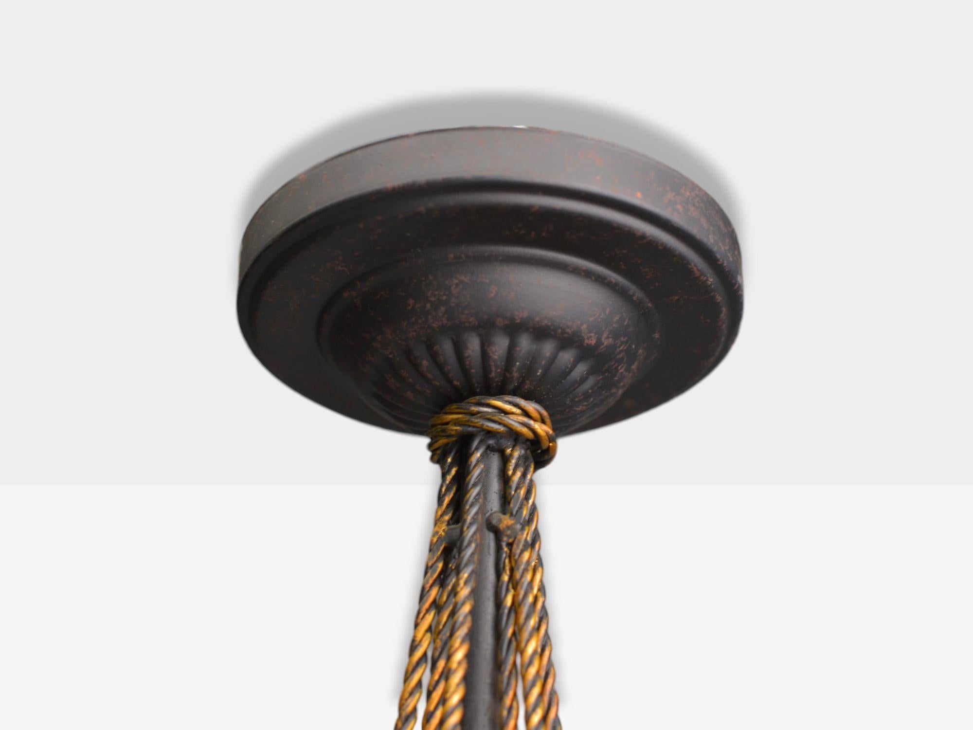 Hollywood Regency Style, Metal, Brass, Tassel Motif Chandelier, USA, 1960s For Sale 1