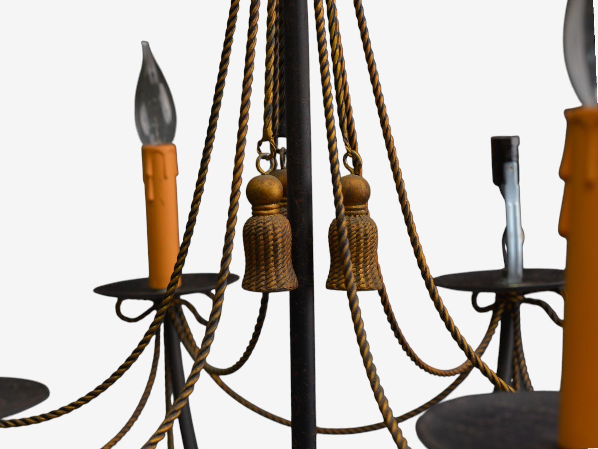 Hollywood Regency Style, Metal, Brass, Tassel Motif Chandelier, USA, 1960s For Sale 2