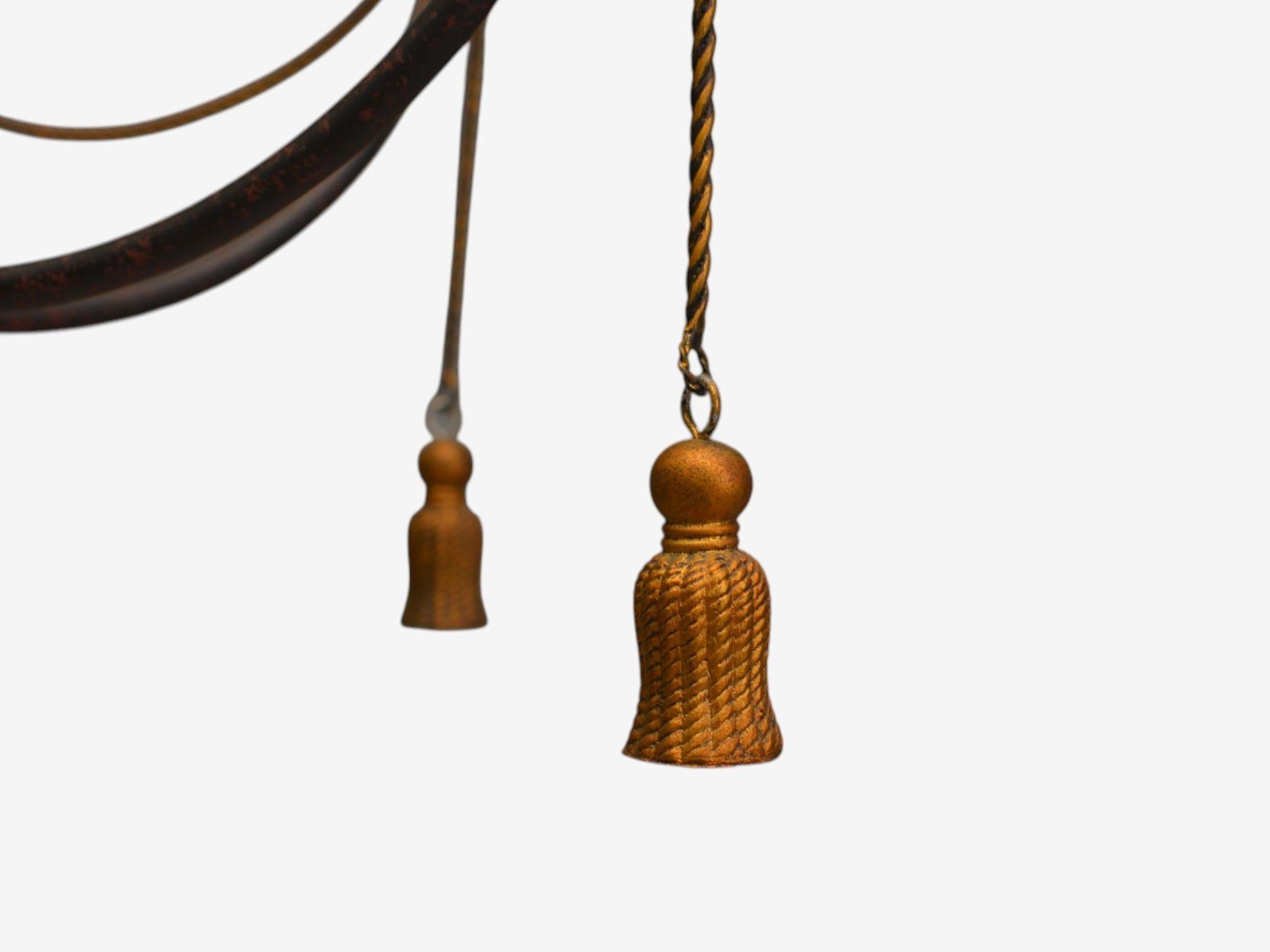 Hollywood Regency Style, Metal, Brass, Tassel Motif Chandelier, USA, 1960s For Sale 4