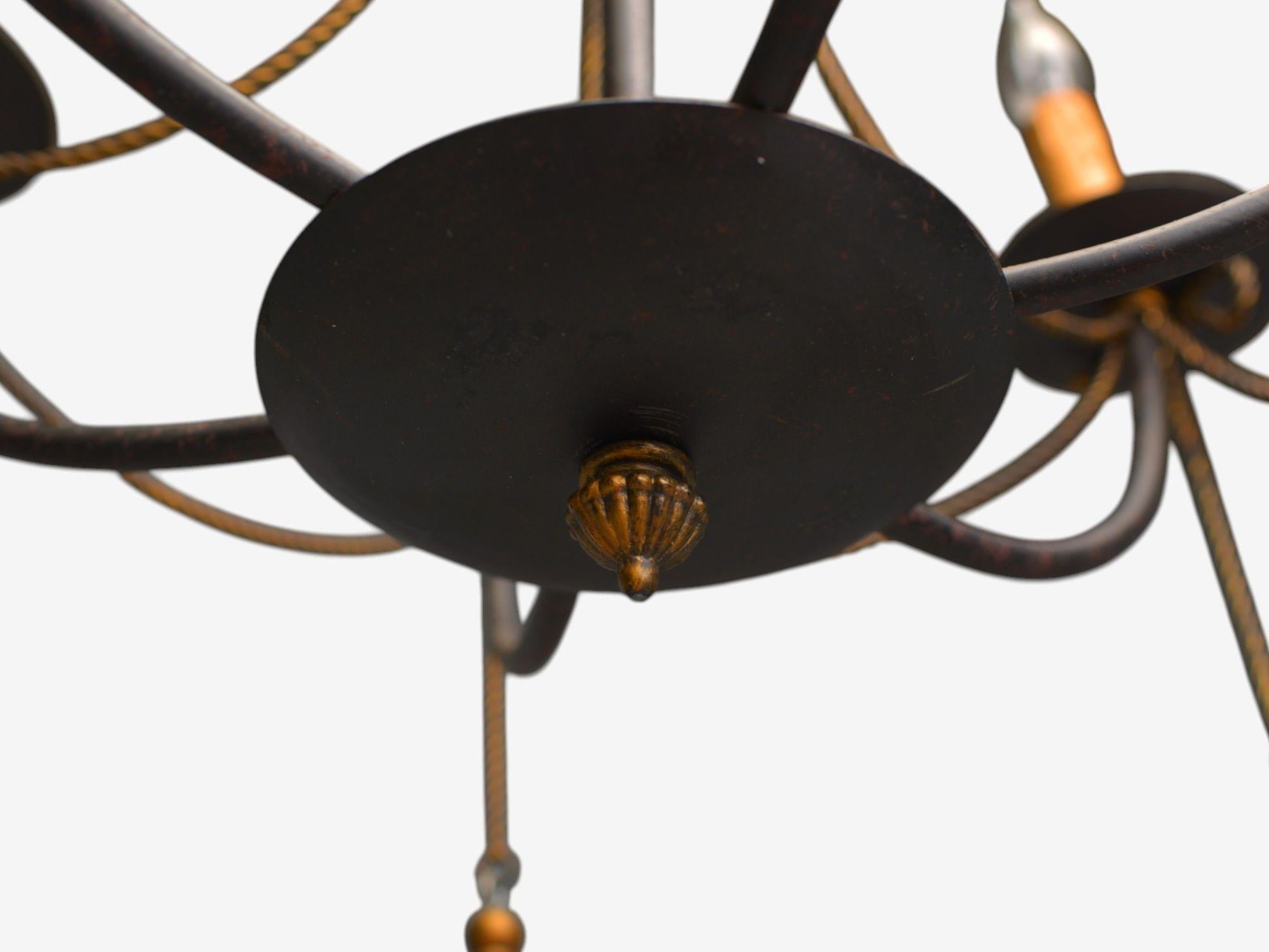 Hollywood Regency Style, Metal, Brass, Tassel Motif Chandelier, USA, 1960s For Sale 5