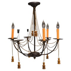 Hollywood Regency Style, Metal, Brass, Tassel Motif Chandelier, USA, 1960s